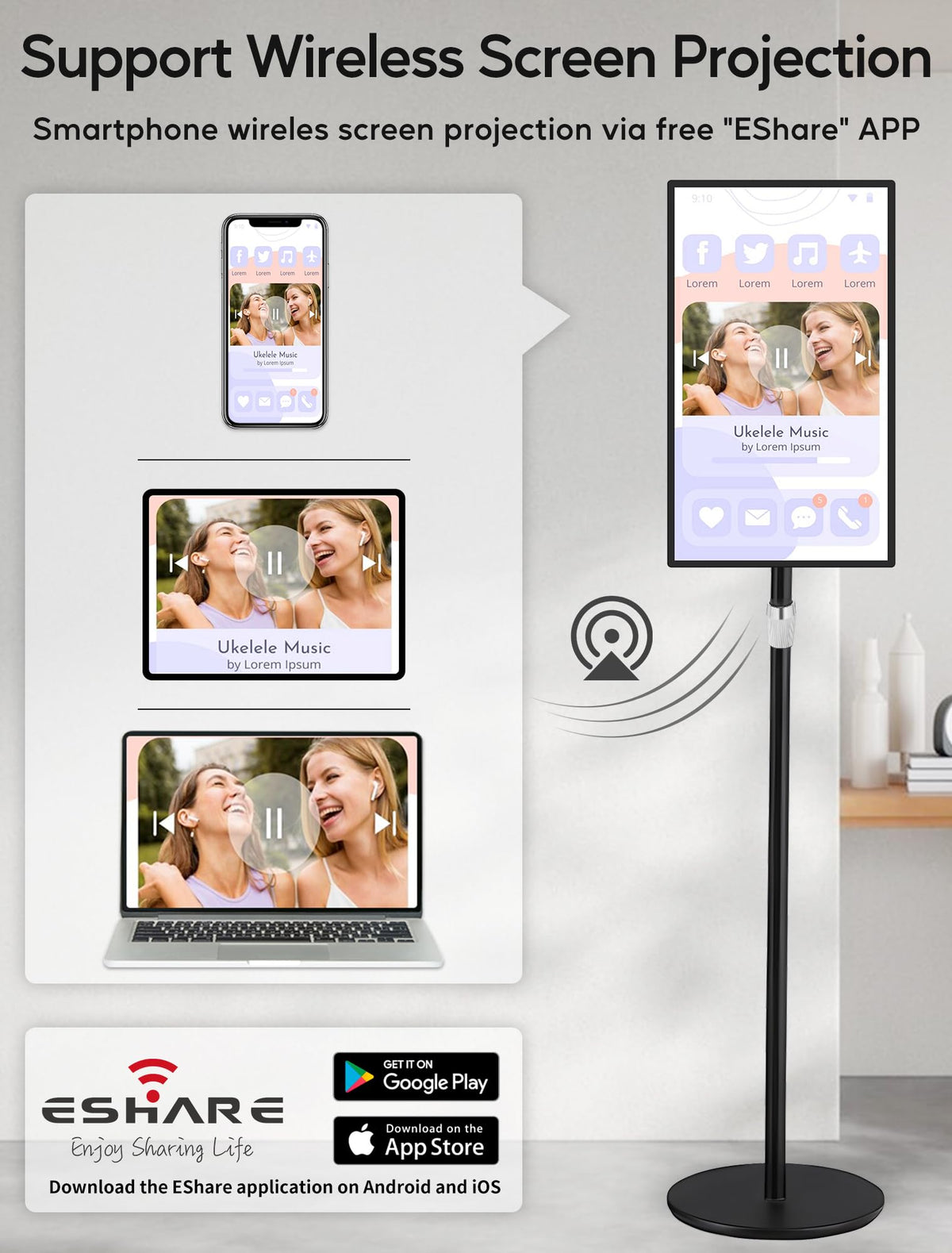 15.6" Digital Signage with 10000mAh Battery, Capacitive Touchscreen Advertising Display, Adjustable Stand, Android 11 Commercial LCD Monitor with Auto Play, Wireless Screen Mirroring, 8+128GB, Black