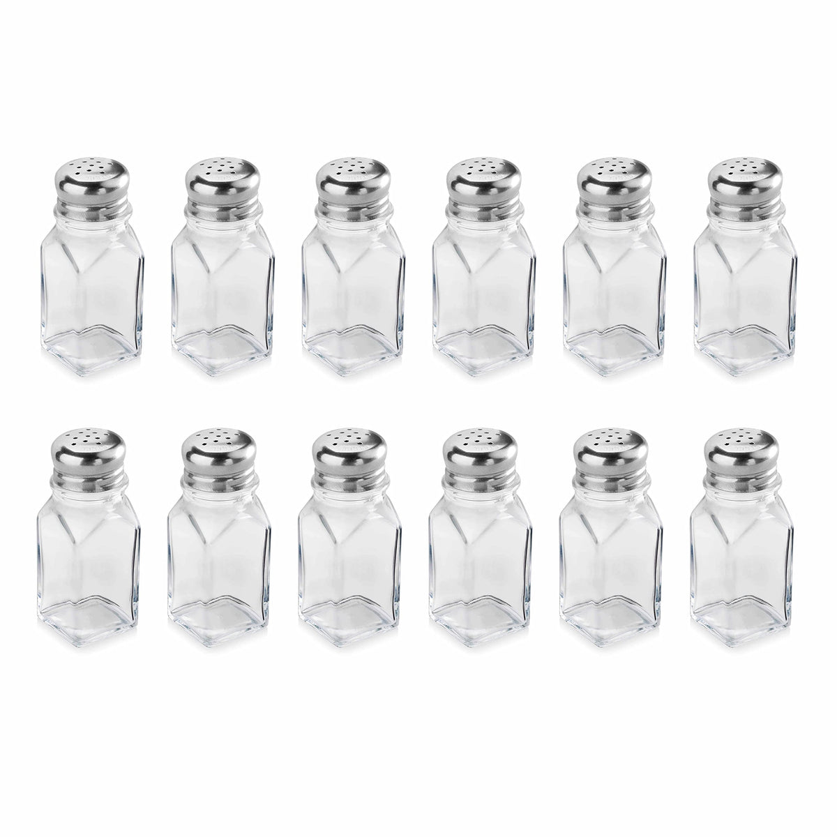 New Star Foodservice 22100 Glass Salt and Pepper Shaker with Stainless Steel Mushroom Top, Square, 2-Ounce, Set of 12