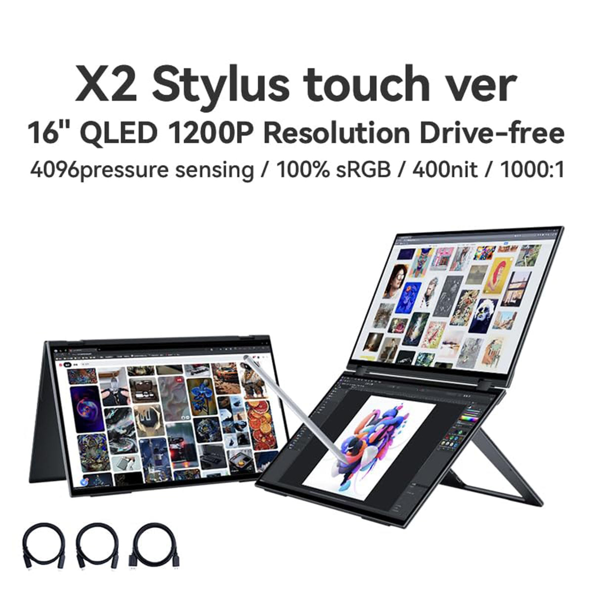 EHOMEWEI X2 Foldable Dual Touchscreen Portable Monitor 16"×2 FHD Touch Screen Extender with Stylus Support for Laptop iPhone Mac