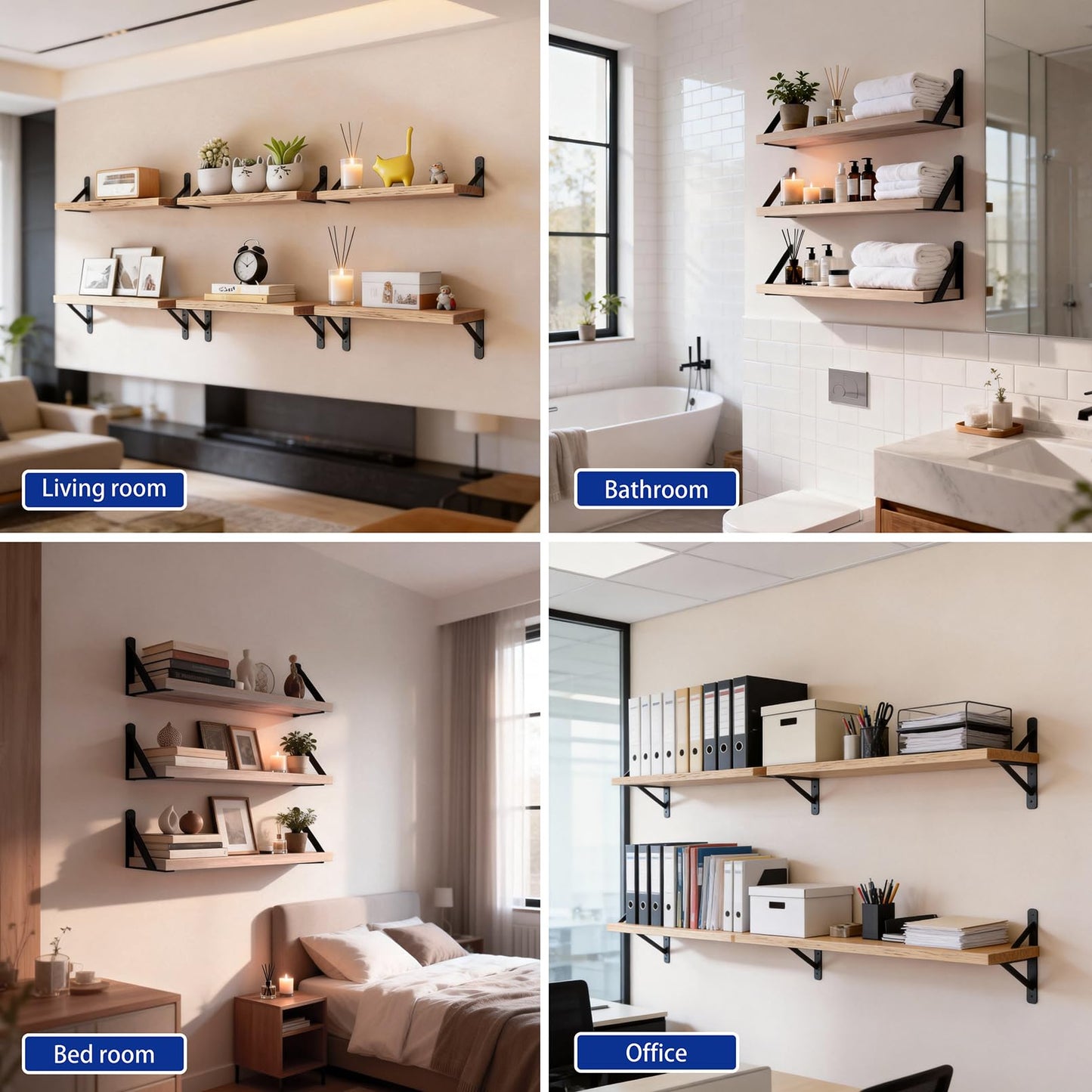 lonllidin Wall Mounted Floating Shelves Set of 6,Wood Floating Wall Shelf,Rustic Wood Storage Display Wall Shelves for Wall Home Decor,Bedroom,Bathroom,Living Room,Kitchens,Offices,Rustic Brown