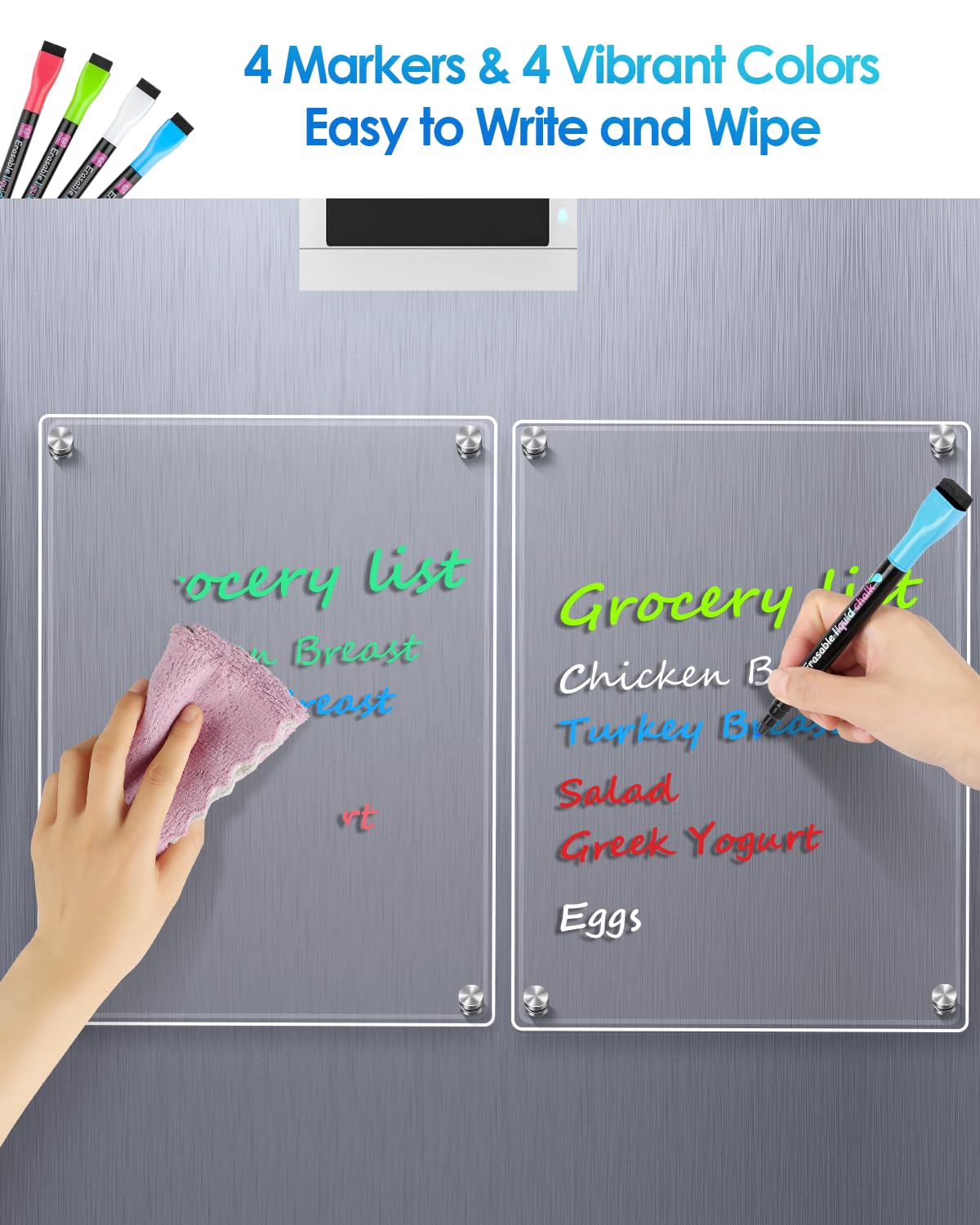 MaxGear 12"x8" Acrylic Magnetic Whiteboard for Fridge, Small Clear Refrigerator Dry Erase Board with 4 Markers and 1 Cloth, Smooth Writing and Easy Cleaning Blank Memo Grocery List for Home Planner