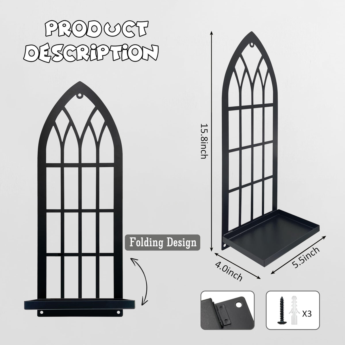Gothic Wall Sconces Set of Two Candle Holder, Black Metal Gothic Wall Decor, Arched Church Wall Sconces, Rustic Farmhouse Home Wall Art Decor for Living Room, Bathroom, Bedroom, Dining Room(Arched)