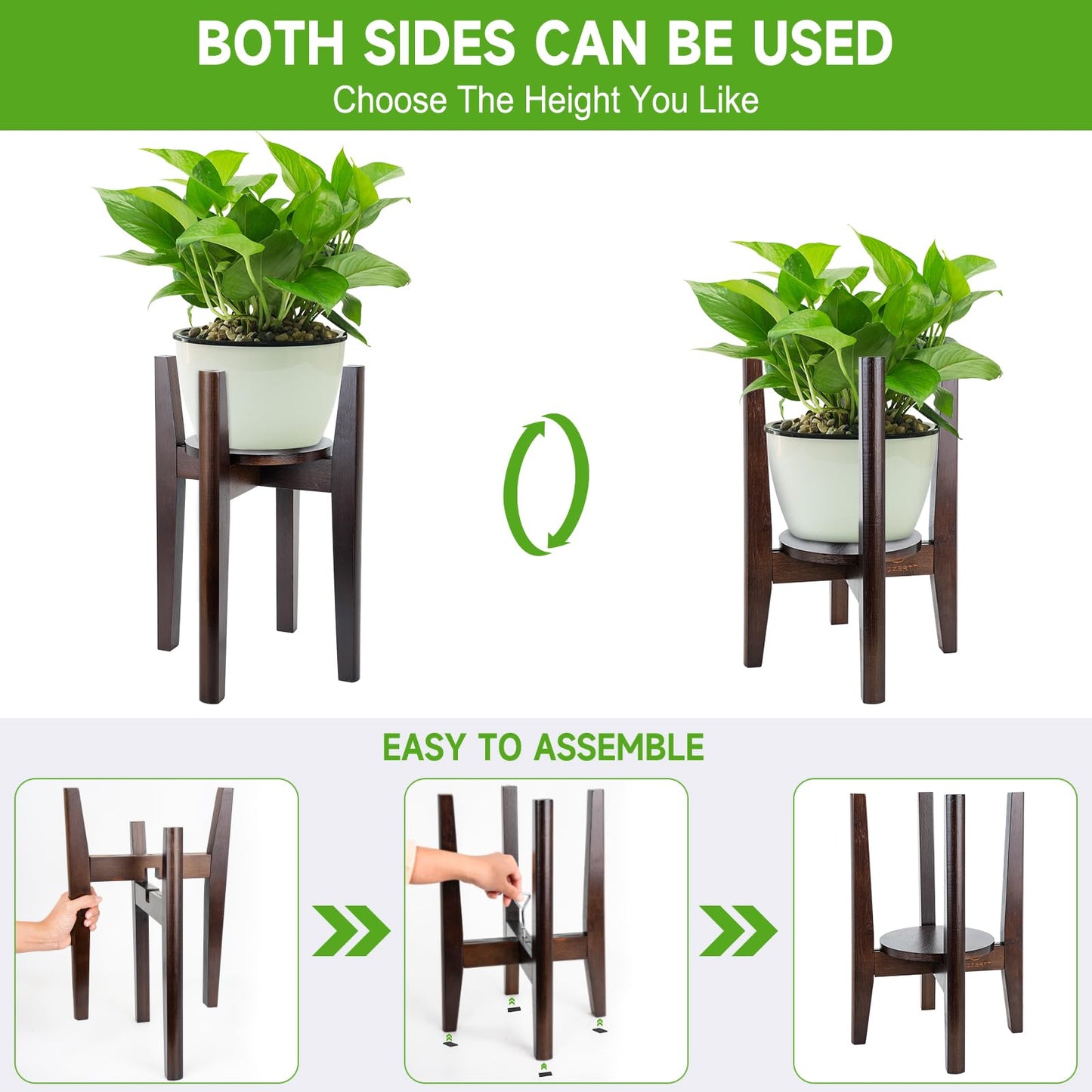 ZIOZERTT Adjustable Plant Stand with Tray,Indoor Wood Plant Stand Fit 8'' to 12'' Planter,Mid Century Modern Flower Pot Holder Rack(Plant and Pot Not Included)