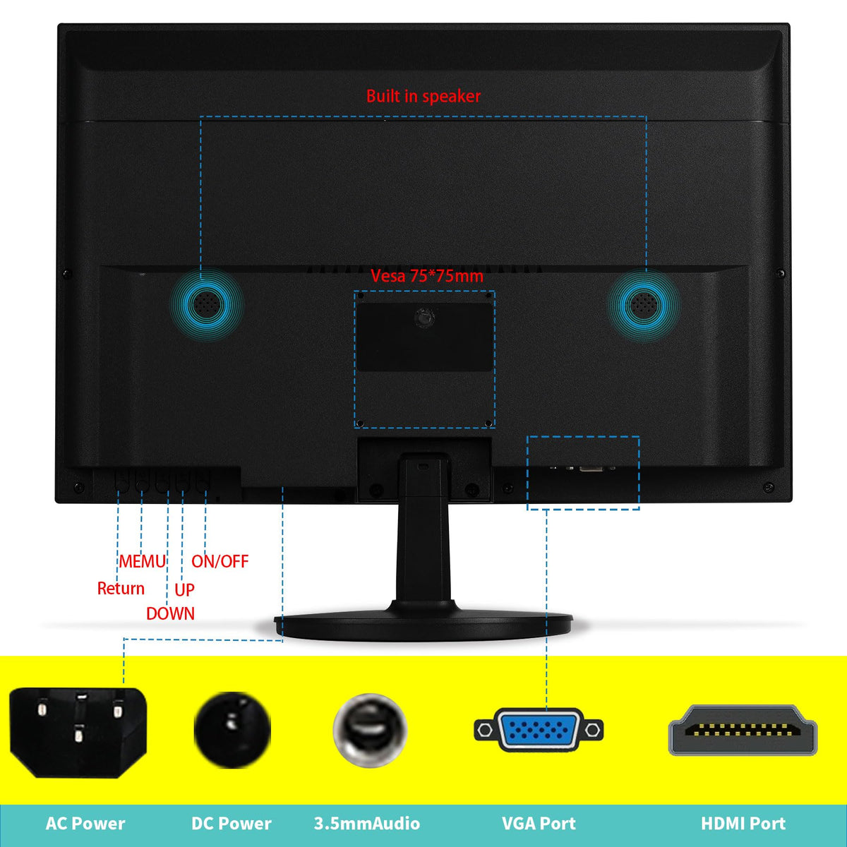 Insykktrkig 19" 1440x900 PC Monitor Office Monitor HDMI VGA LED Desktop Display Dual Speakers,60Hz,5ms,VESA Mounting,Wide Viewing Angle 170°,Brightness 300cd/m²,Tilt Adjust,Business Computer Screen