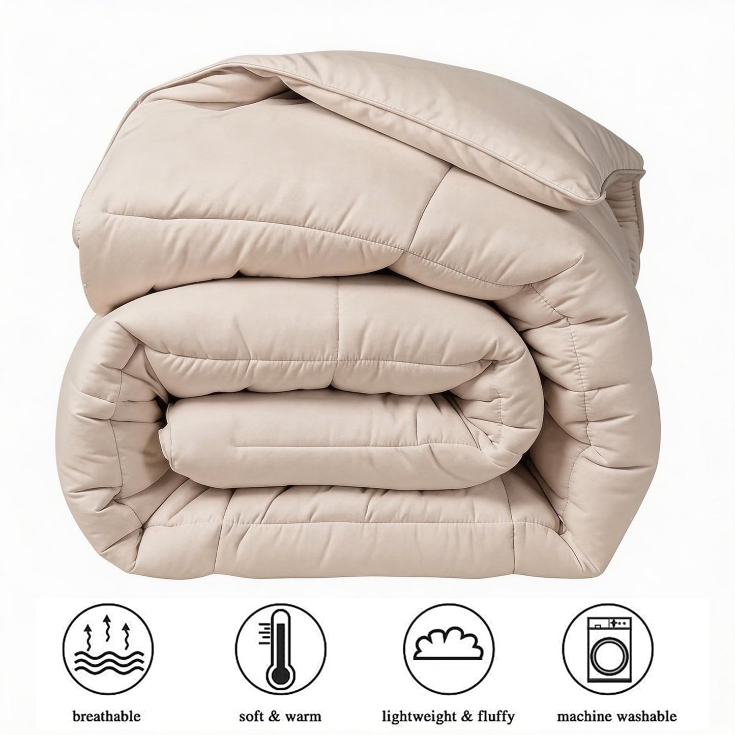 COHOME Premium King Size Comforter, All-Season Quilted Down Alternative Duvet Insert, Luxury Hotel GentleSoft Comforter with Anti-Clump Tech & 8 Tabs - Reversible - Beige 90x102 inches