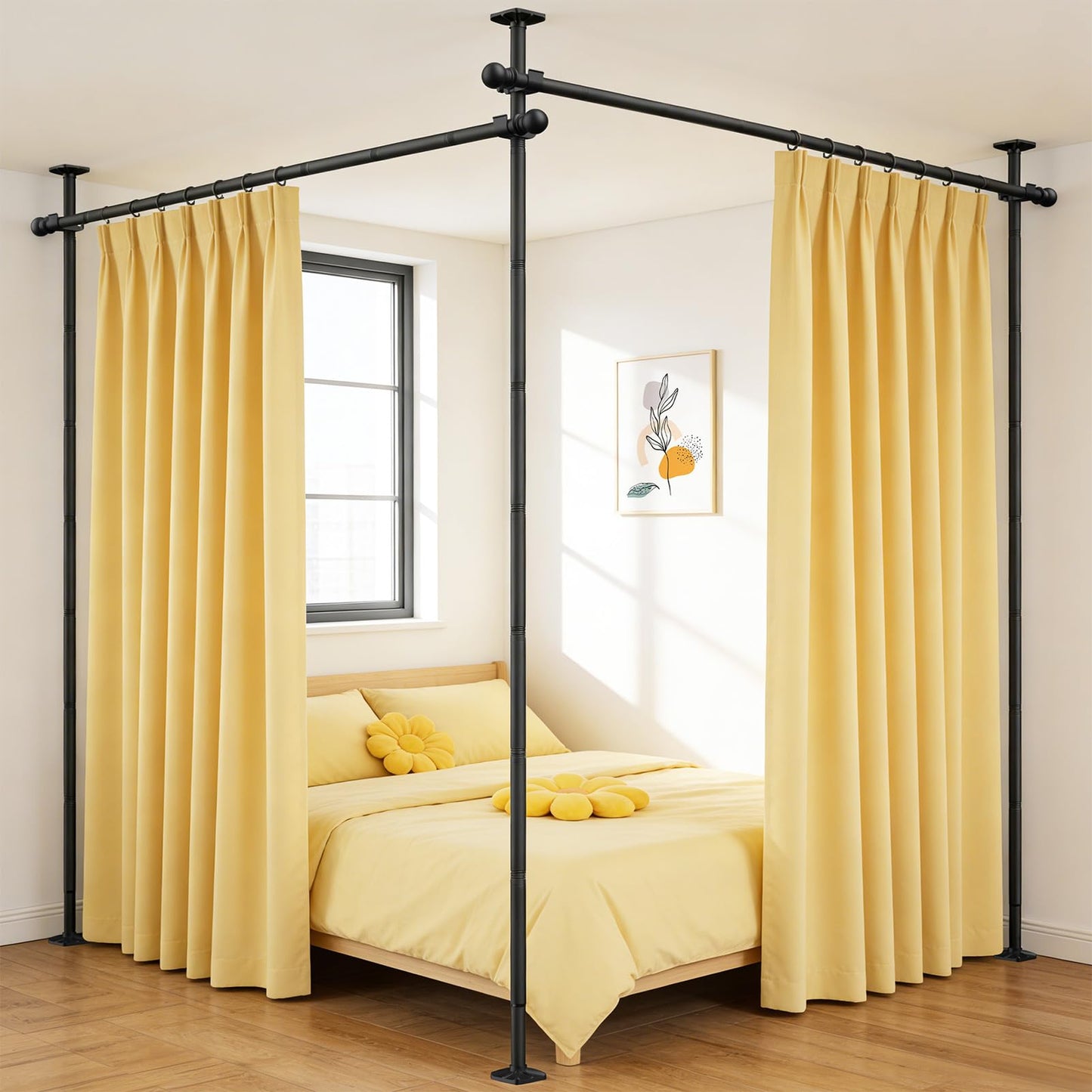 Room Divider Curtain Rod - Heavy Duty Adjustable Curtain Rod for Room Separation, Privacy Room Divider for Bedroom, 10-11ft(H) 58-116inch(W),Easy Install Wall Divider Curtain Rod,Black