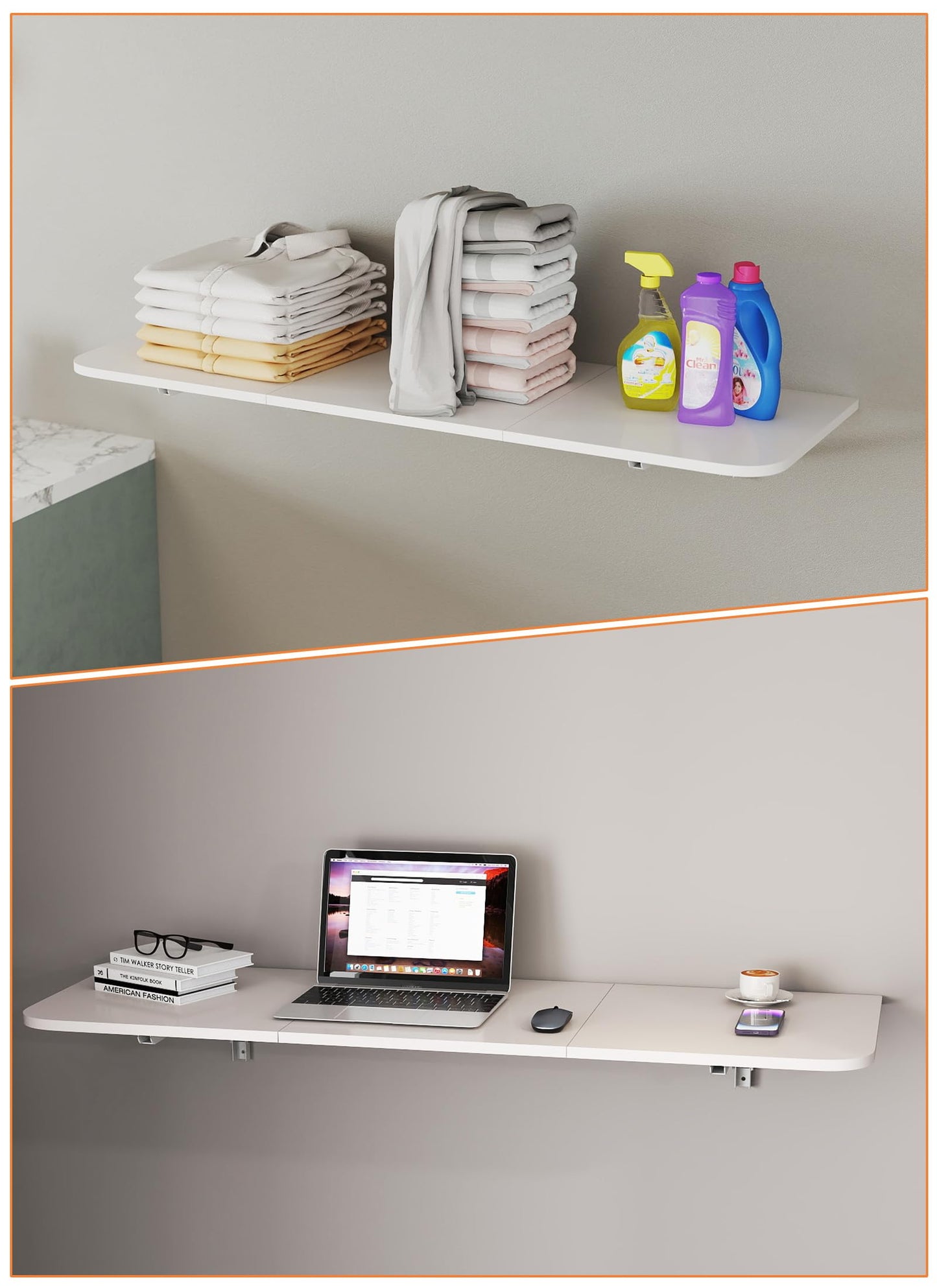 Baoz Wall Mounted Folding Table 47.2''*15.7'', Heavy Duty Laundry Table for Folding Clothes, Wall Desk Fold Down for Small Spaces, Collapsible Foldable Floating Desk for Laundry Room, Office, Kitchen