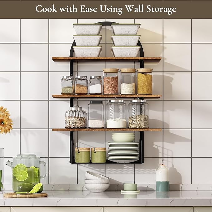 3 Tier Floating Shelf with Storage Baskets, Wall Mounted Bathroom Shelves Over
