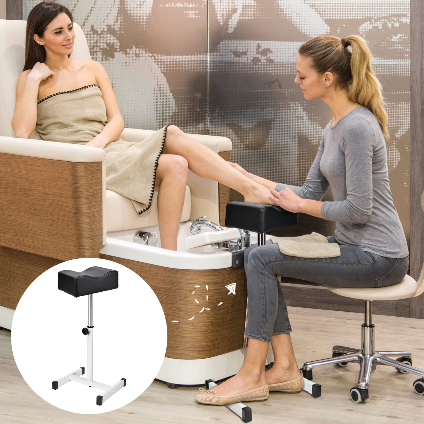 FLOLXNB Pedicure Manicure Footrest, Foot Massage Manicure Nail Beauty Stool Stand, Adjustable Height Footstool for Home Beauty Salon Spa Tattoo (Black)