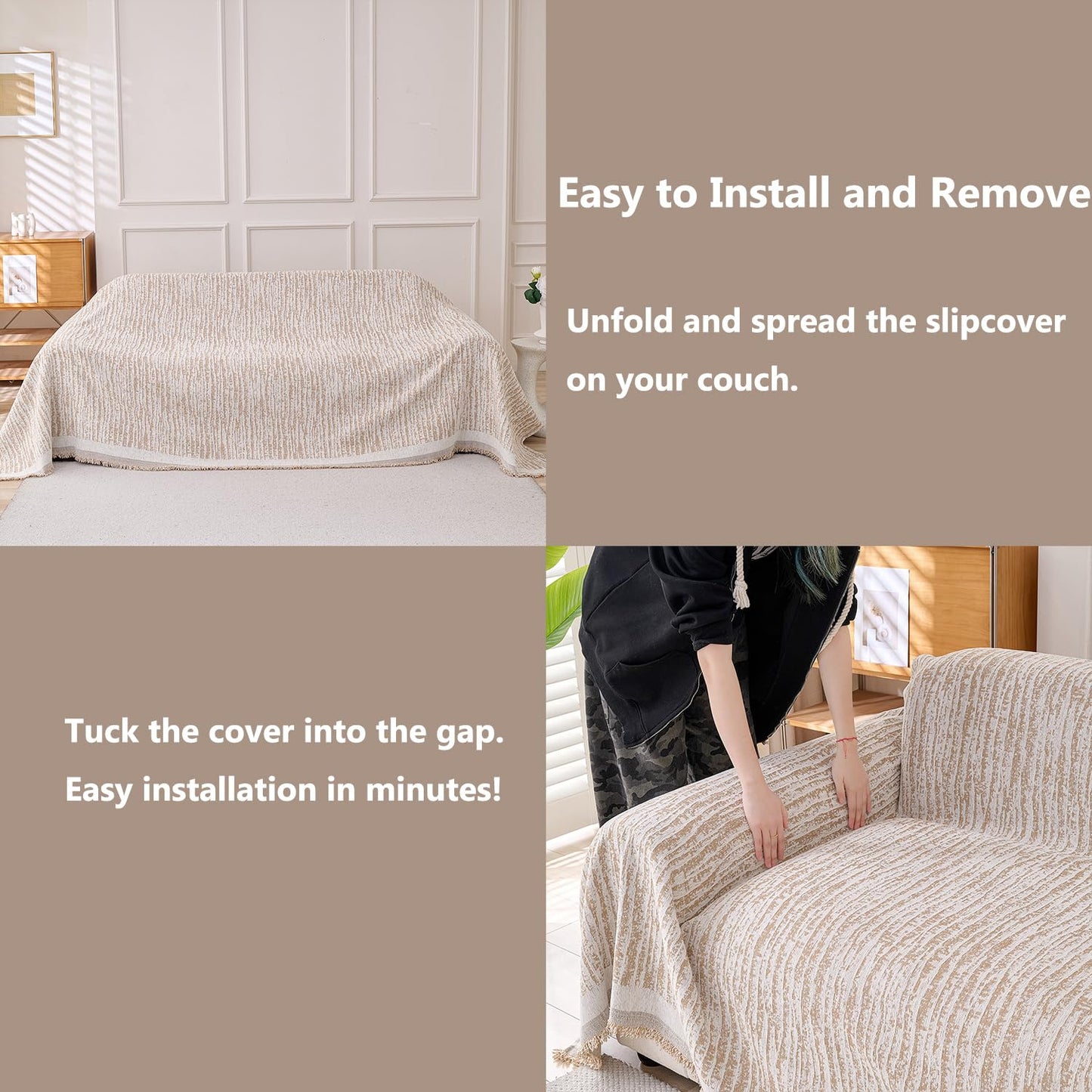 Erke Couch Cover Sheet Blanket for 4 Seater Oversized Sofa Sectional, Machine Washable Chenille Slipcover, 4-Seat L Shape U-Shaped Extra Large Slip Covers Furniture Decor Protector