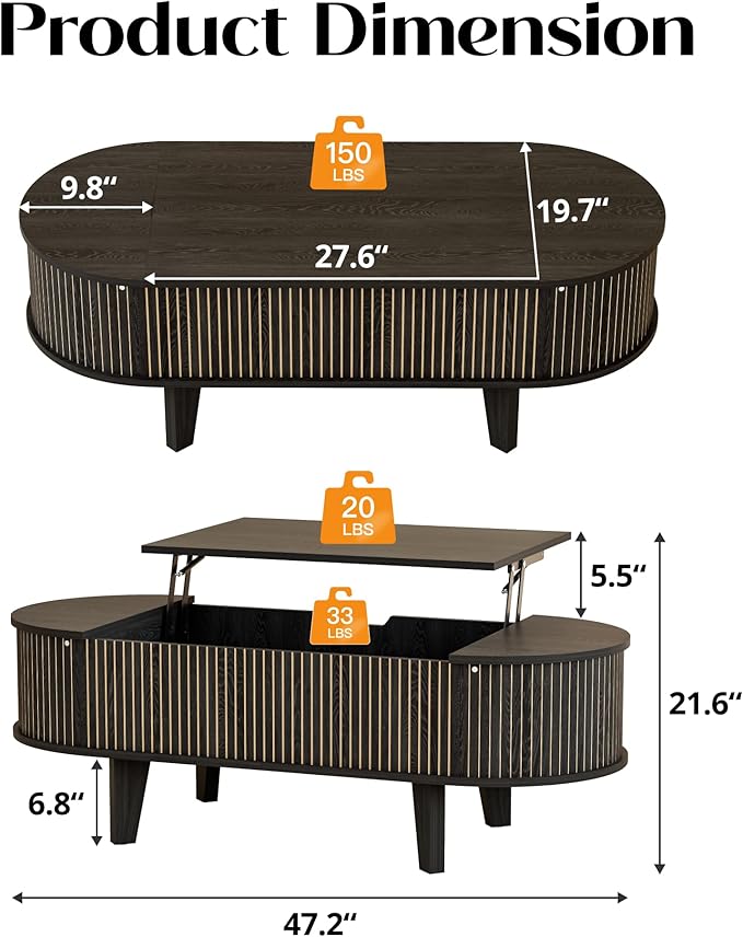Oval Lift Top Coffee Table