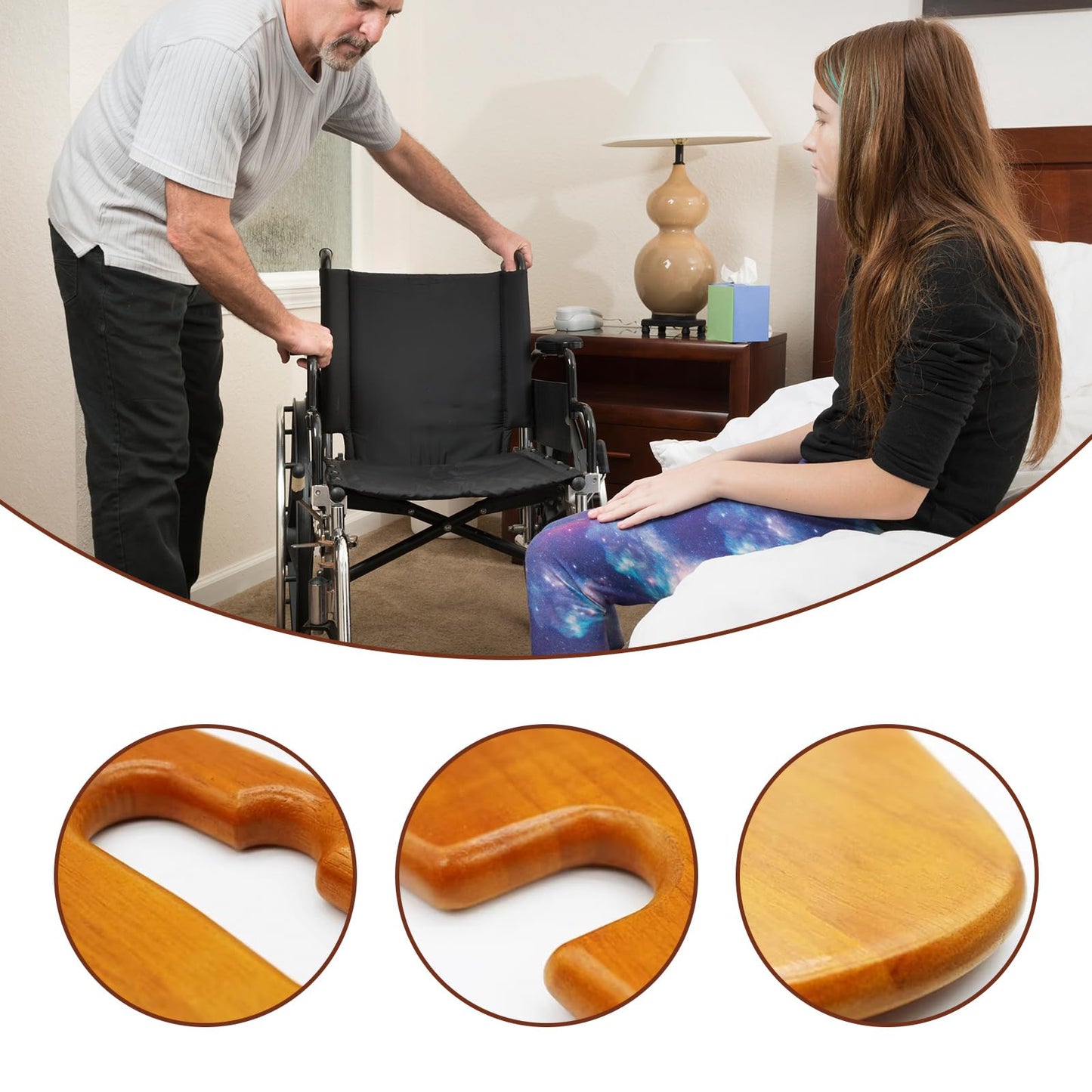 Wooden Curved Transfer Board from Bed to Wheelchair & Slide Board for Transferring - Sliding Board to Wheelchair, Bed, Toilet & Car - Weight Capacity 440 Lbs - Ideal for Seniors & Disabled