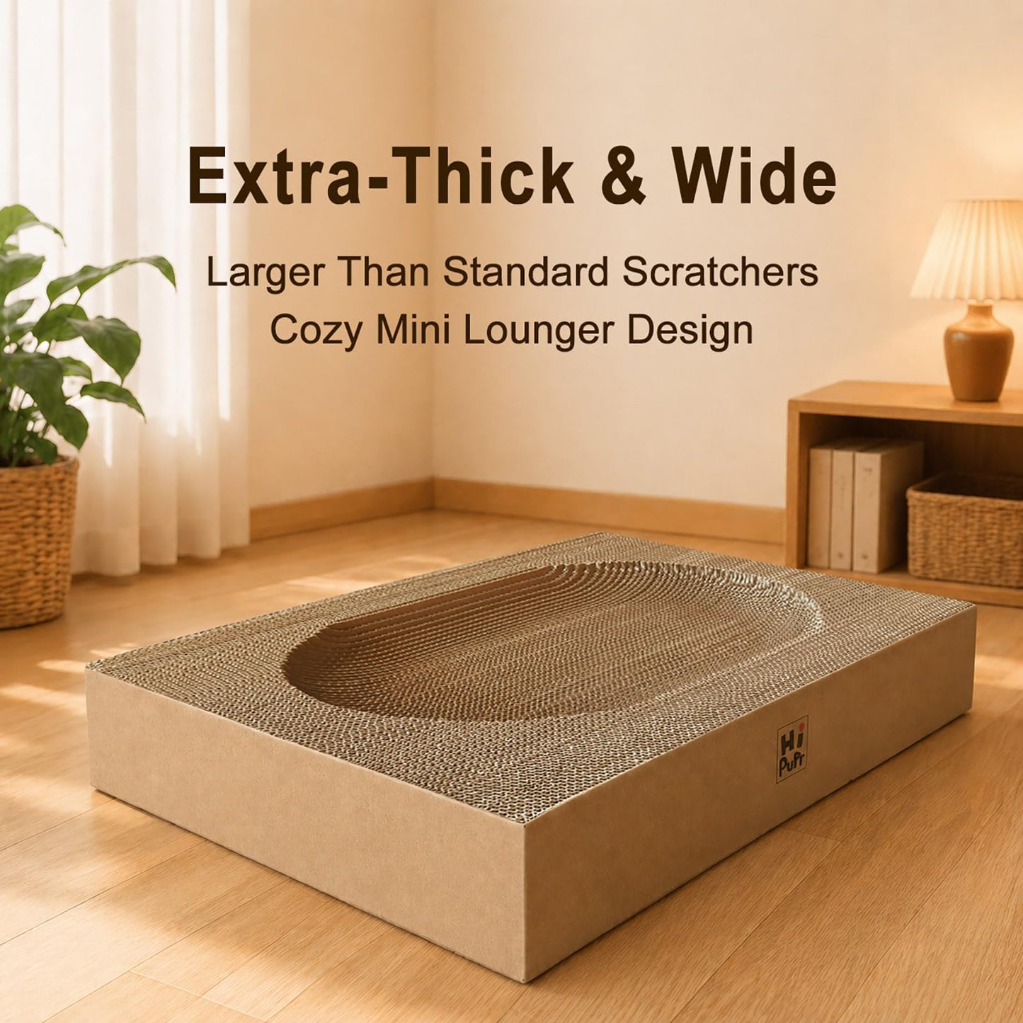 Hi Purr Large Cat Scratcher Bed with Oval Curved Nesting Design, Sink-Inspired Shape, Rectangular Edges for Easy Cleaning, Corrugated Cardboard with Kraft Paper, for Indoor Cats