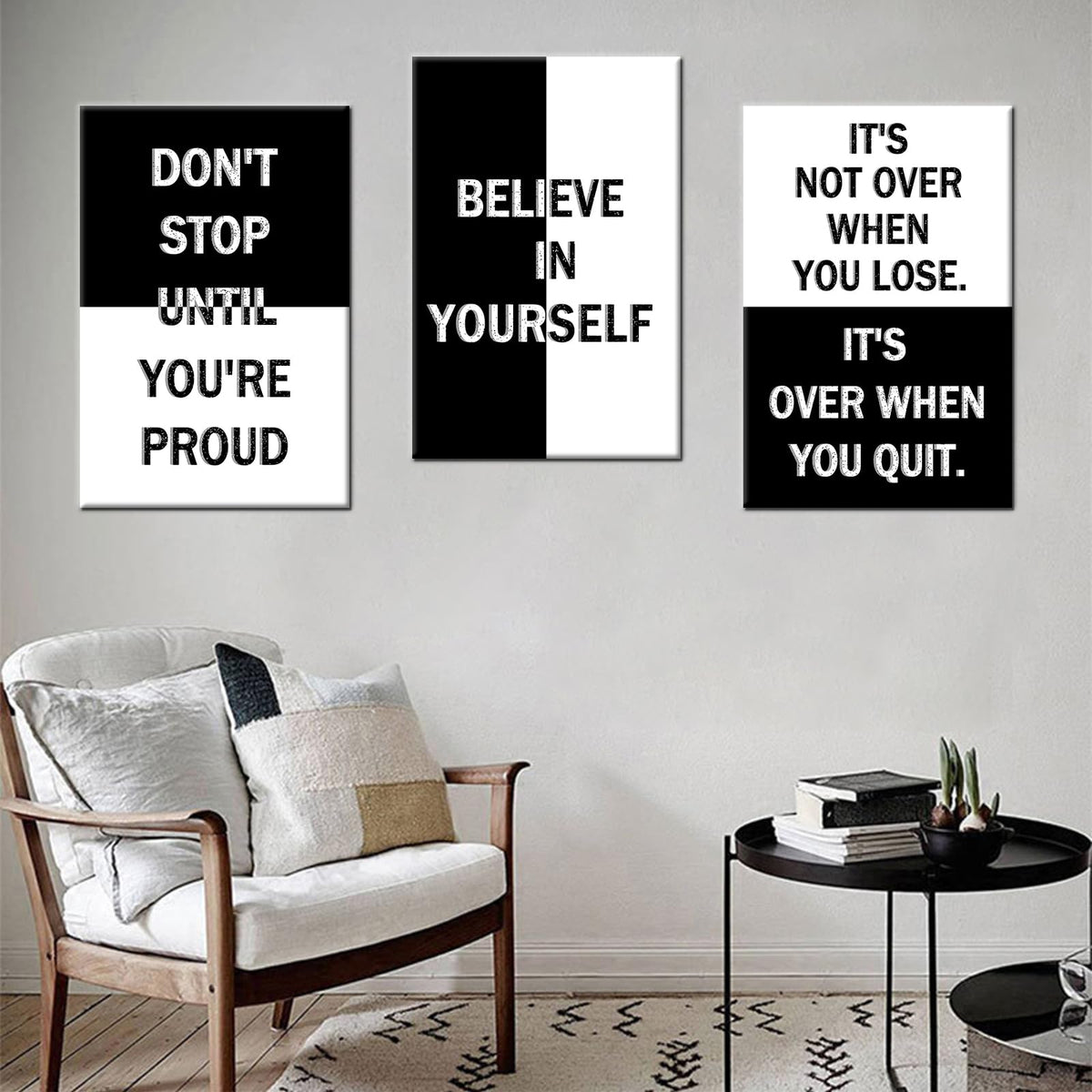 Motivational Canvas Wall Art Poster Painting 3 Piece Inspirational Entrepreneur Quotes Positive Picture Print Wall Decor for Modern Home Bedroom Office Artwork Stretched and Framed [48''Wx24''H]