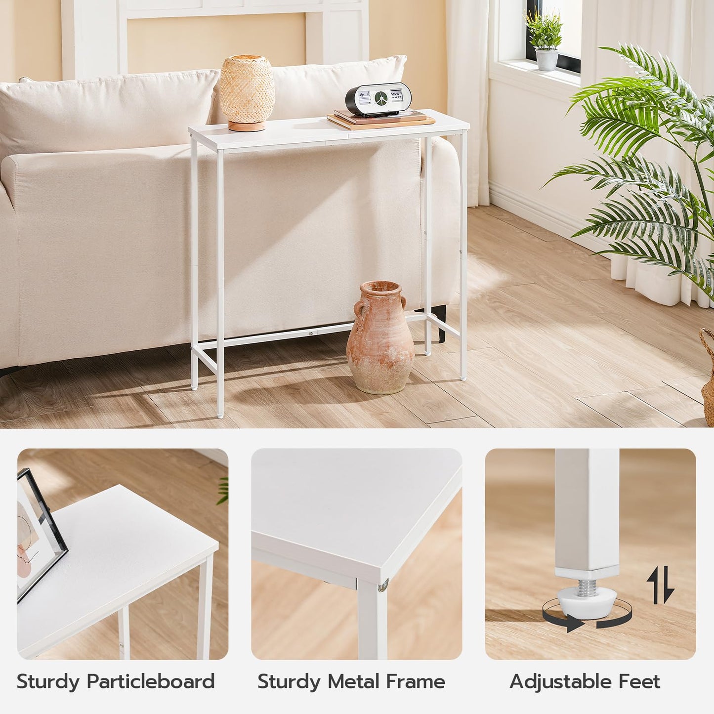 HOOBRO Narrow Console Table, 29.5" Small Entryway Table, Thin Sofa Table, Side Table, Display Table, for Hallway, Bedroom, Living Room, Foyer, White WW75XG01
