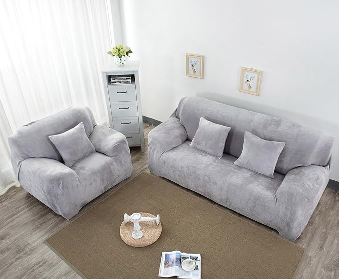 vctops 1-Piece Velvet Plush Stretch Chair Sofa Slipcover Soft Fuzzy Fluffy
