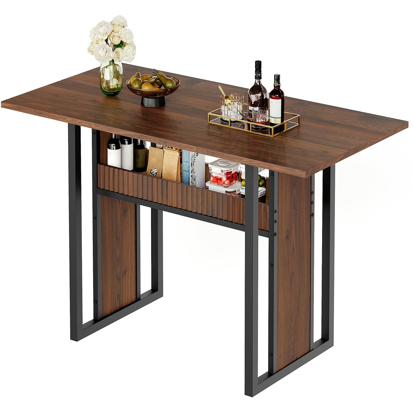 YATINEY 47.2 Inch Dining Table for 4, Kitchen Table with Storage, Morden Dining Room Table, Easy Assembly, Walnut CZ01BH