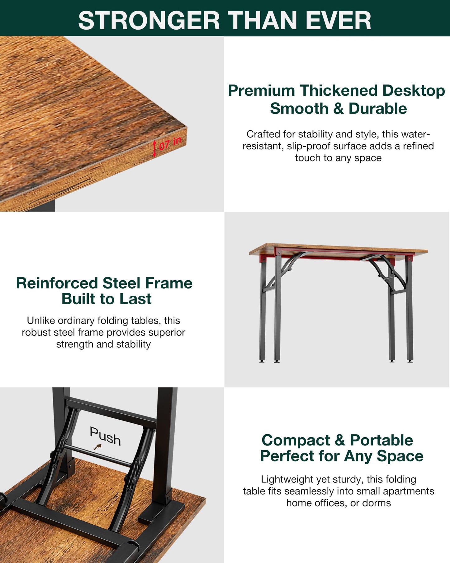 Frylr Small Folding Computer Desk – 35.8 Inch Portable Table for Craft and Study, Lightweight Desk for Small Spaces, Foldable Laptop Table Built-in AC/USB Outlets for Convenience, Rustic Brown