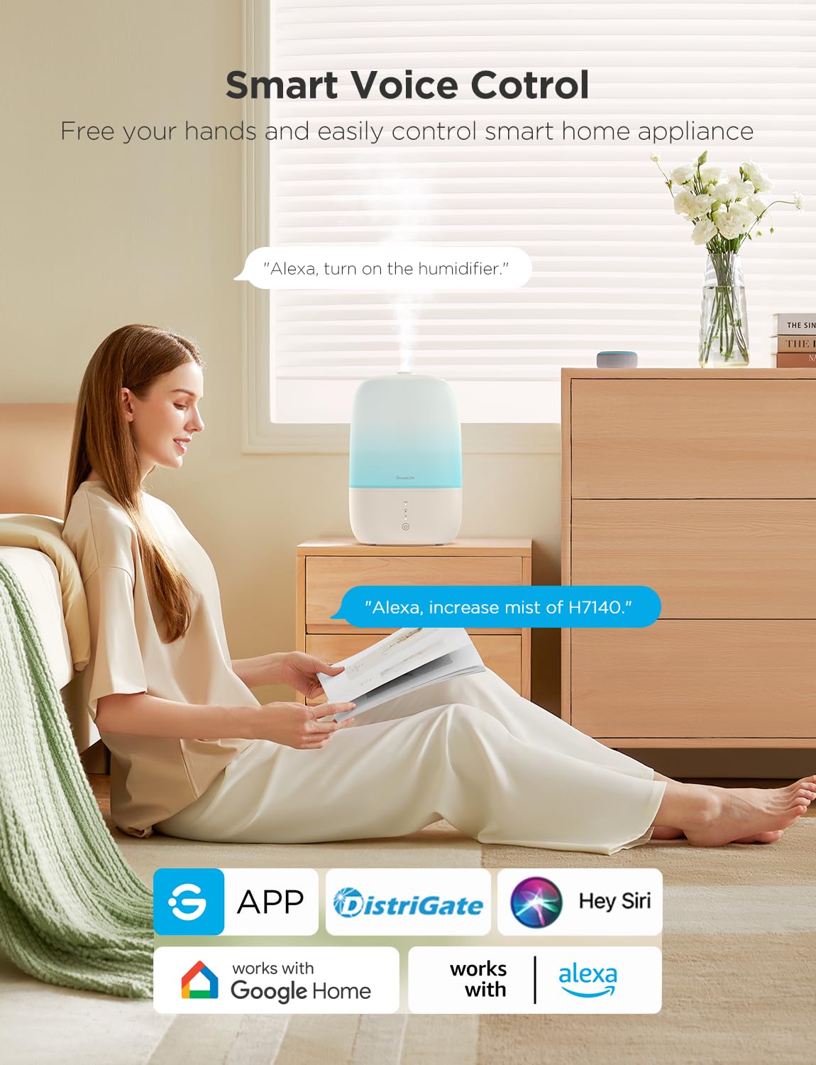 GoveeLife Smart Humidifiers for Bedroom, 3L Top Fill Cool Mist Humidifiers with Essential Oil Diffuser, Humidity Control, WiFi Air Humidifier with Night Light, for Baby, Plants, Home, Work with Alexa