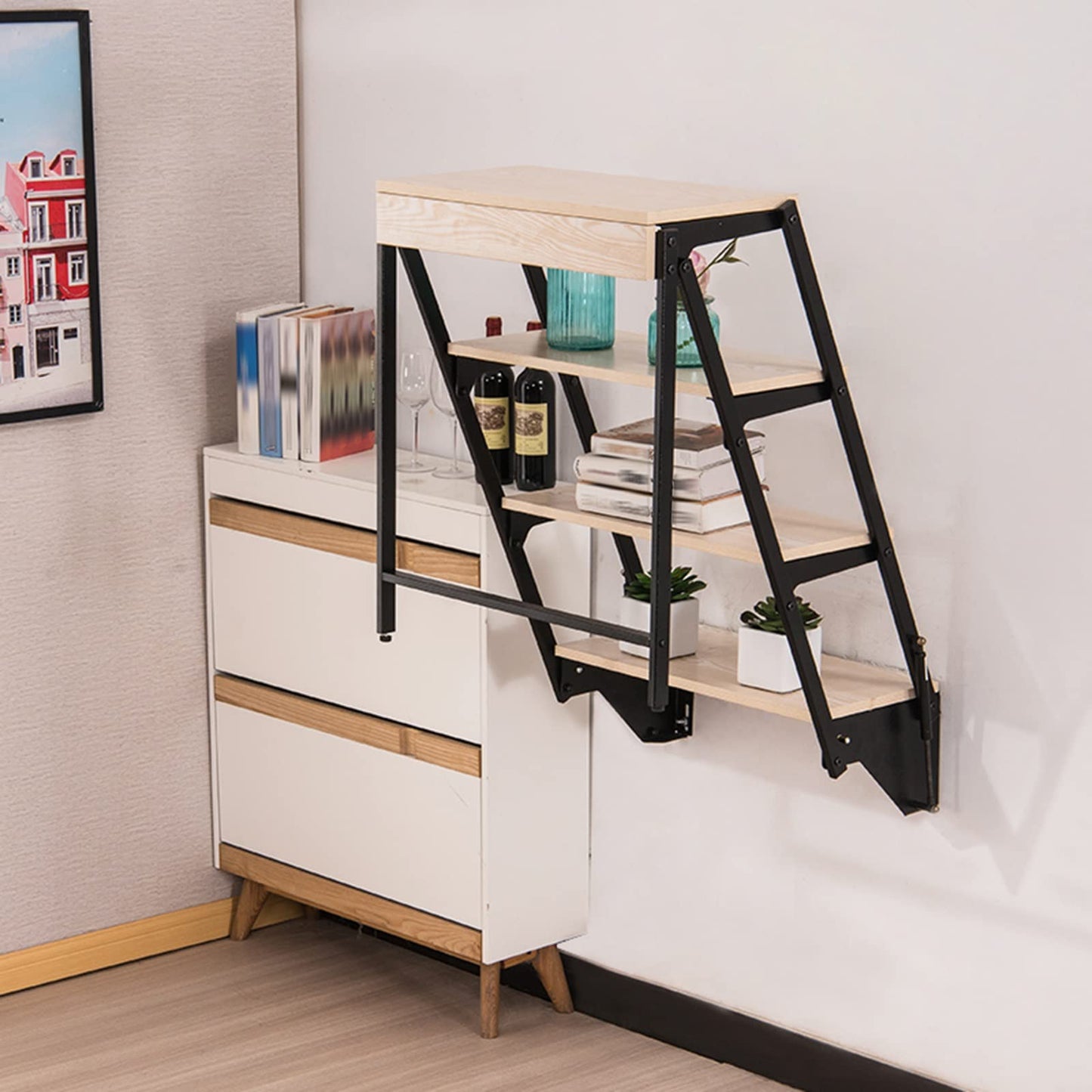 Wall Mounted Folding Desk, Multi-Function Murphy Table, Space Saving Wooden Work Table, Convertible Dining Shelf, Floating Laundry Folding Table, Stylish Home Office Furniture