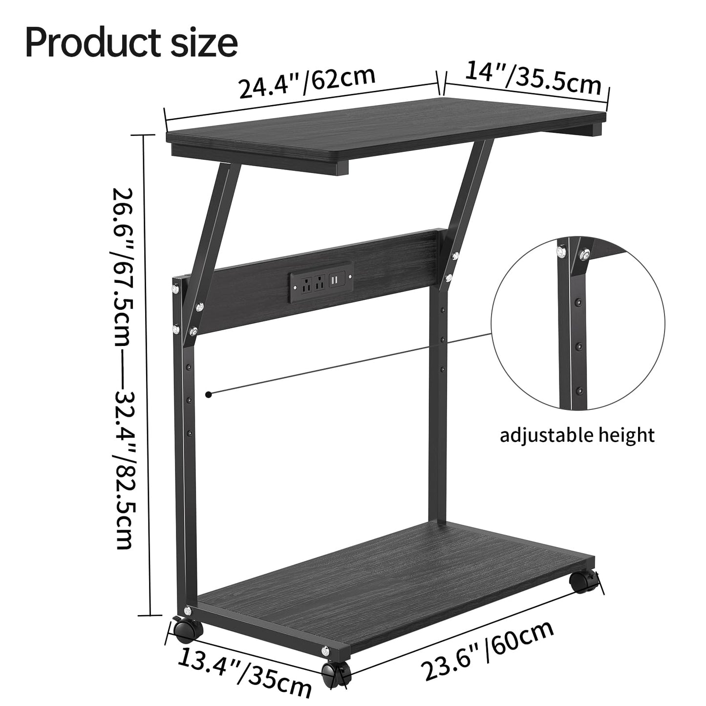 FANXIYQ Computer Tower Stand with 360° Locking Casters, 5 Height Adjustable Mobile CPU Cart, Under Desk PC Holder for Gaming Desktop, Home Office Organization, Black
