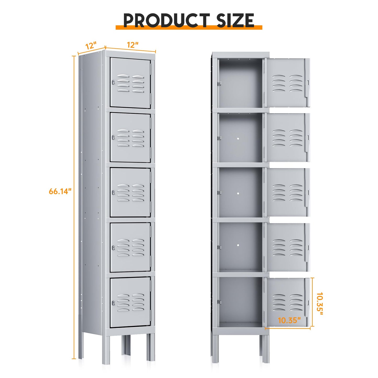 INTERGREAT Metal Locker for Employees with Lock, Steel Office Storage Locker with 5Doors, Gym Lockers Metal Cabinet for Home Office,School(Grey)