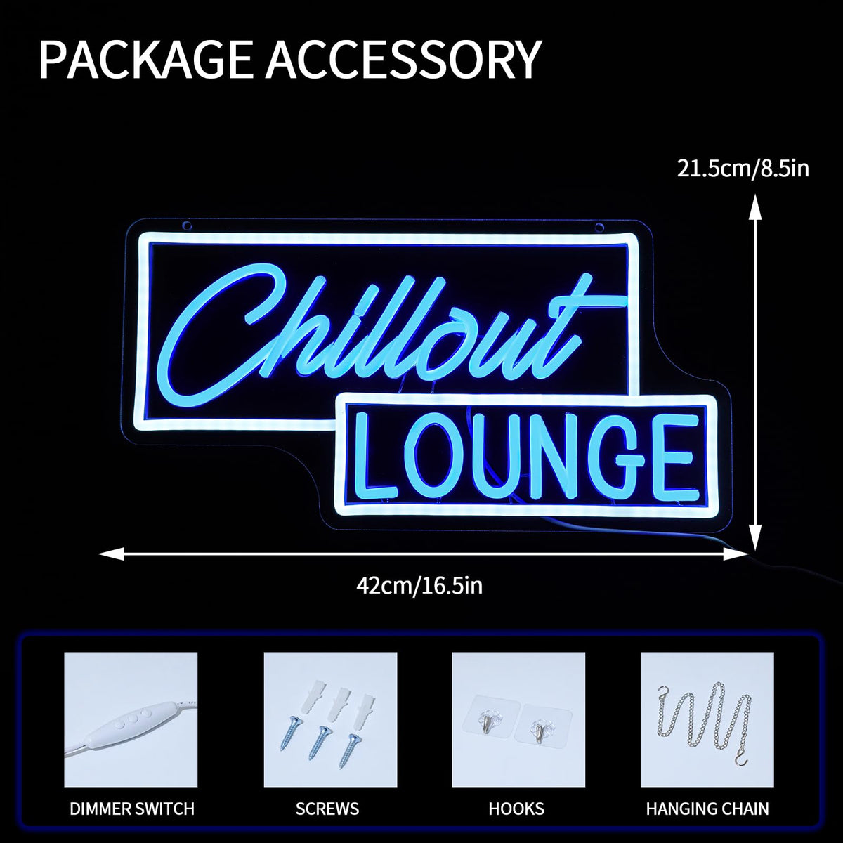 Virlusy Chillout Lounge Neon Sign for Wall Decor Dimmable Chill Led Light Signs Blue Letters Neon Light for Bar Bedroom Cafe Game Room Man Cave Club Decoration