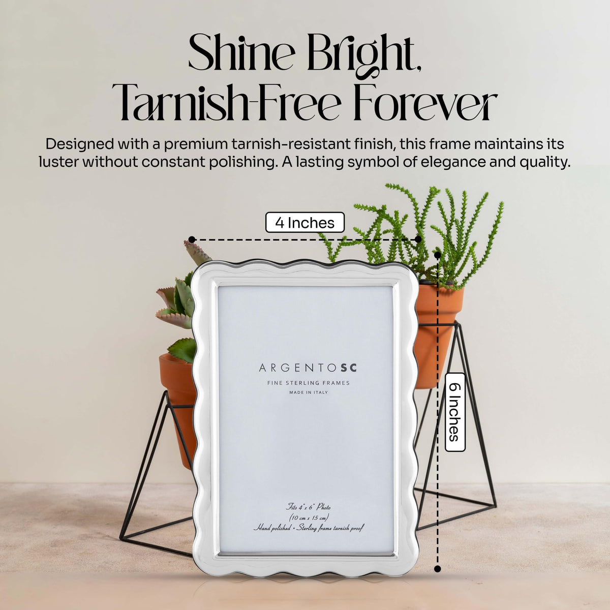Argento SC Scalloped Sterling Silver Picture Frames - Handmade in Italy, Tarnish-free, Silver Picture Frame with Dual Easel for Portrait & Landscape Display, Exceptional Gift for Any Occasion (4 X 6)