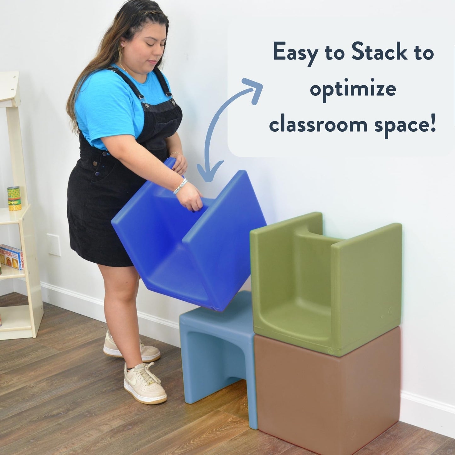 Children's Factory 3-in-1 Cube Chair for Kids, Flexible Seating Classroom Furniture, 1-Pack, Almond