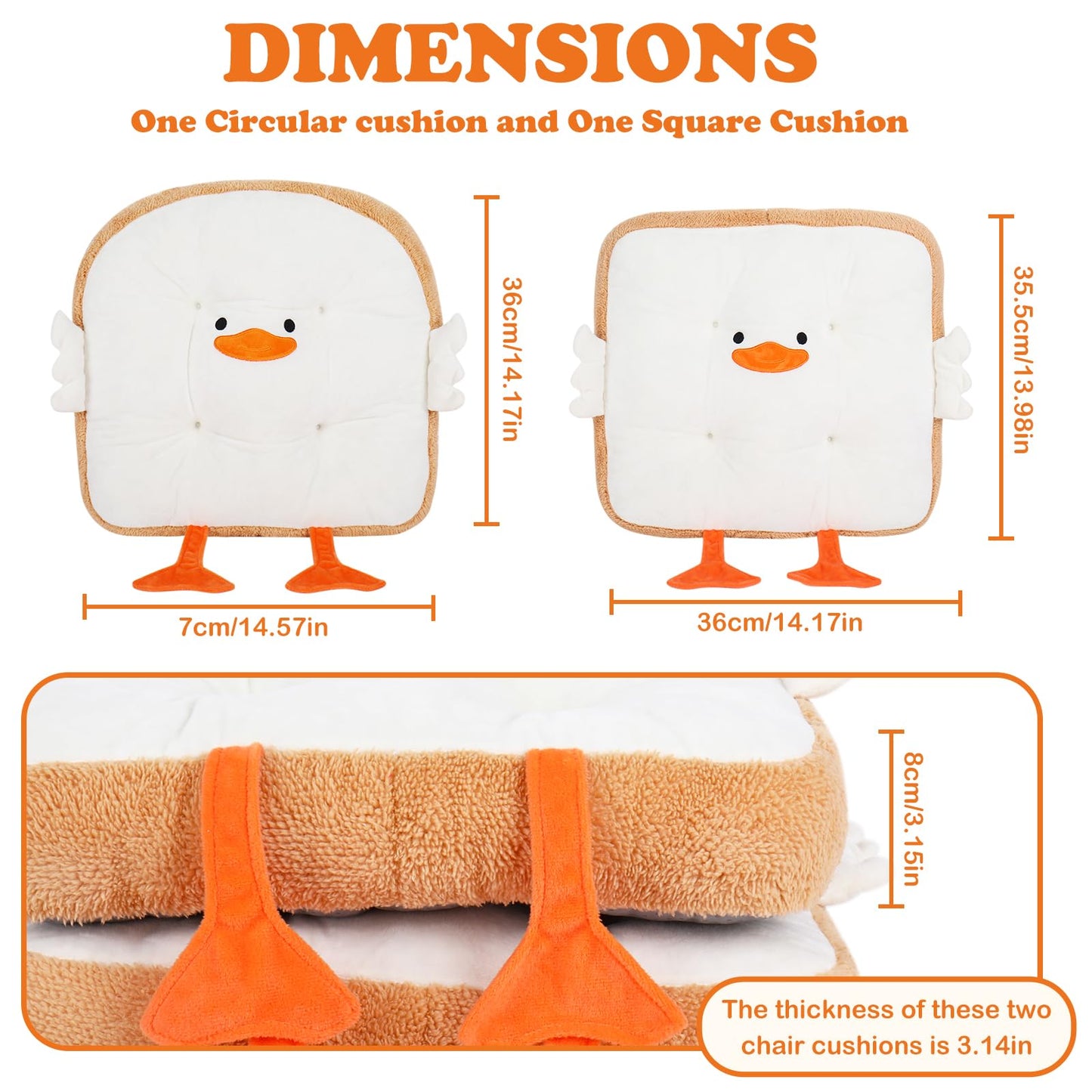 JarThenaAMCS 2 Pcs Goose Seat Cushion Cute Toast Bread Plush Cushion Cotton for Office Dorm Bedroom Chair Car Sofa Birthday