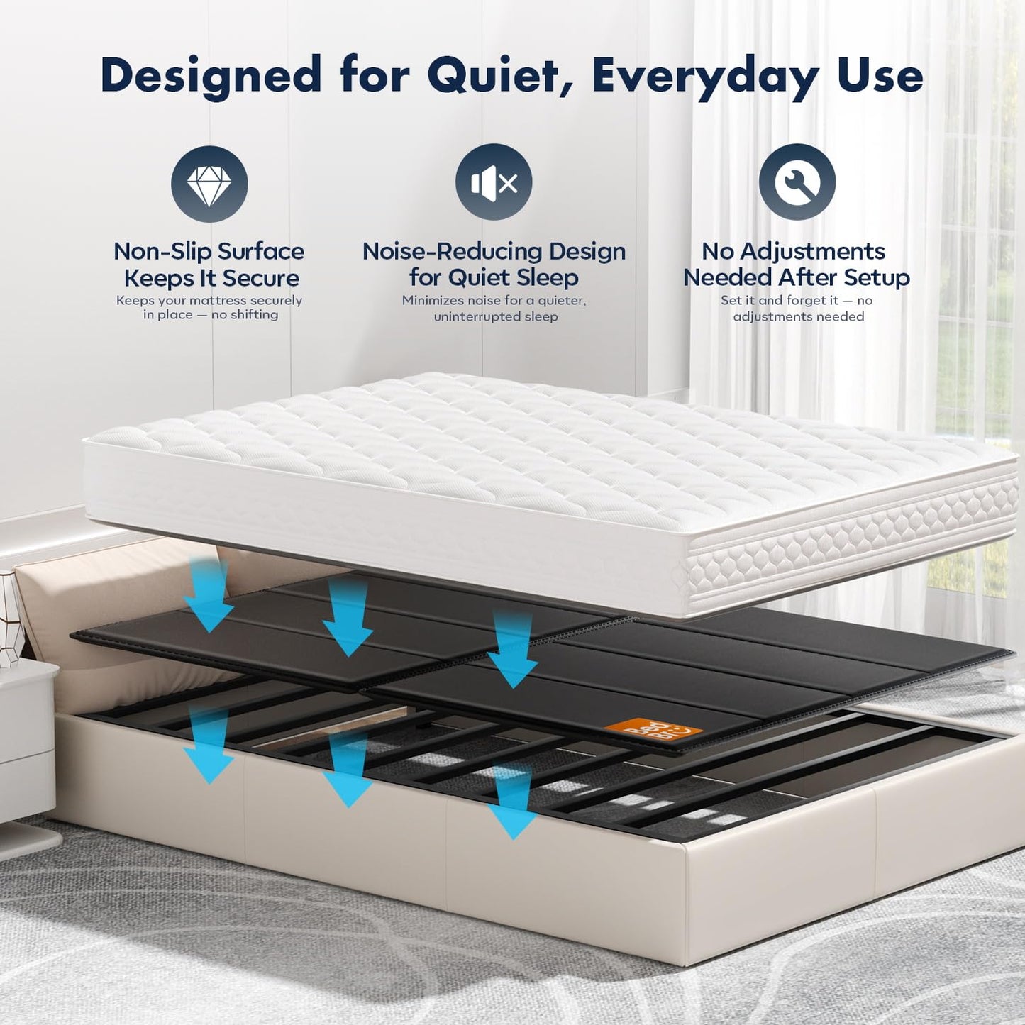 BedBro King Bunkie Board 10mm (76" x 80") – Black Under Mattress Support, Anti-Sag & Noise-Free, Breathable Low Profile Bed Board for Metal Frame, Platform & Slatted Beds
