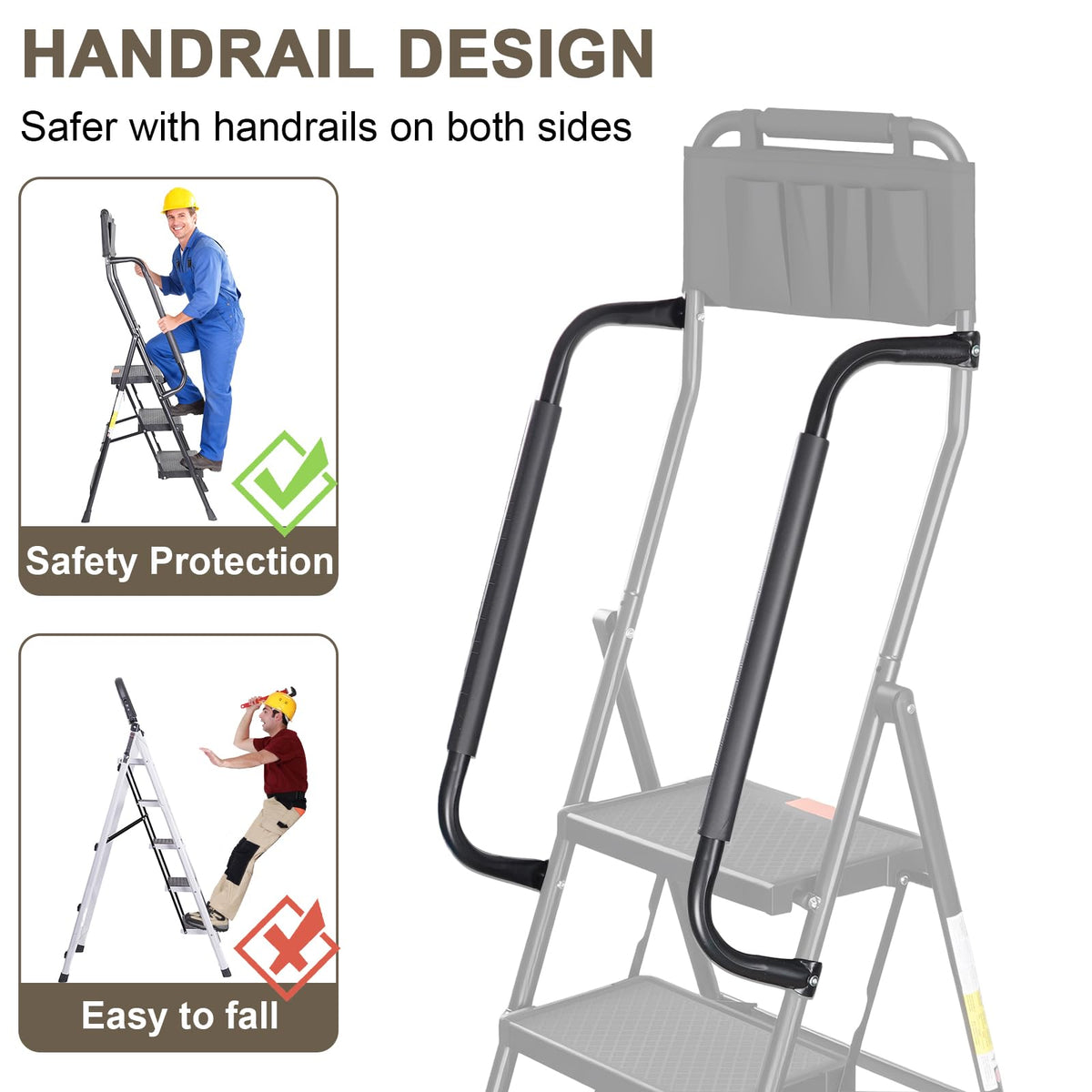 Valeo 4 Step Ladder with Handrails,500 Lbs Capacity,Folding Step Stool Ladder with Attachable Tool Bag,Lightweight & Storage Step Ladder 4 Step Folding,Multi-use for Home,Kitchen,Office,Black
