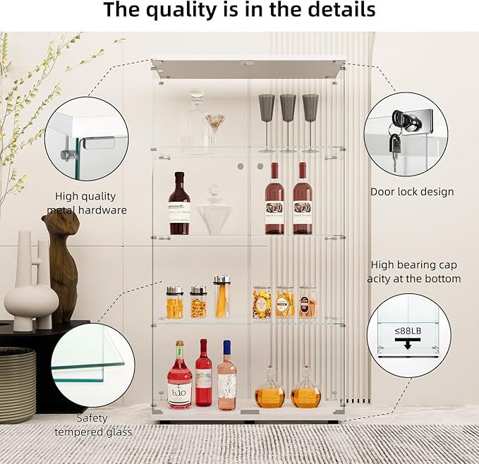 FLYMUHJIA Glass Display Cabinet Kitchen Pantry Storage Cabinet Corner Bar