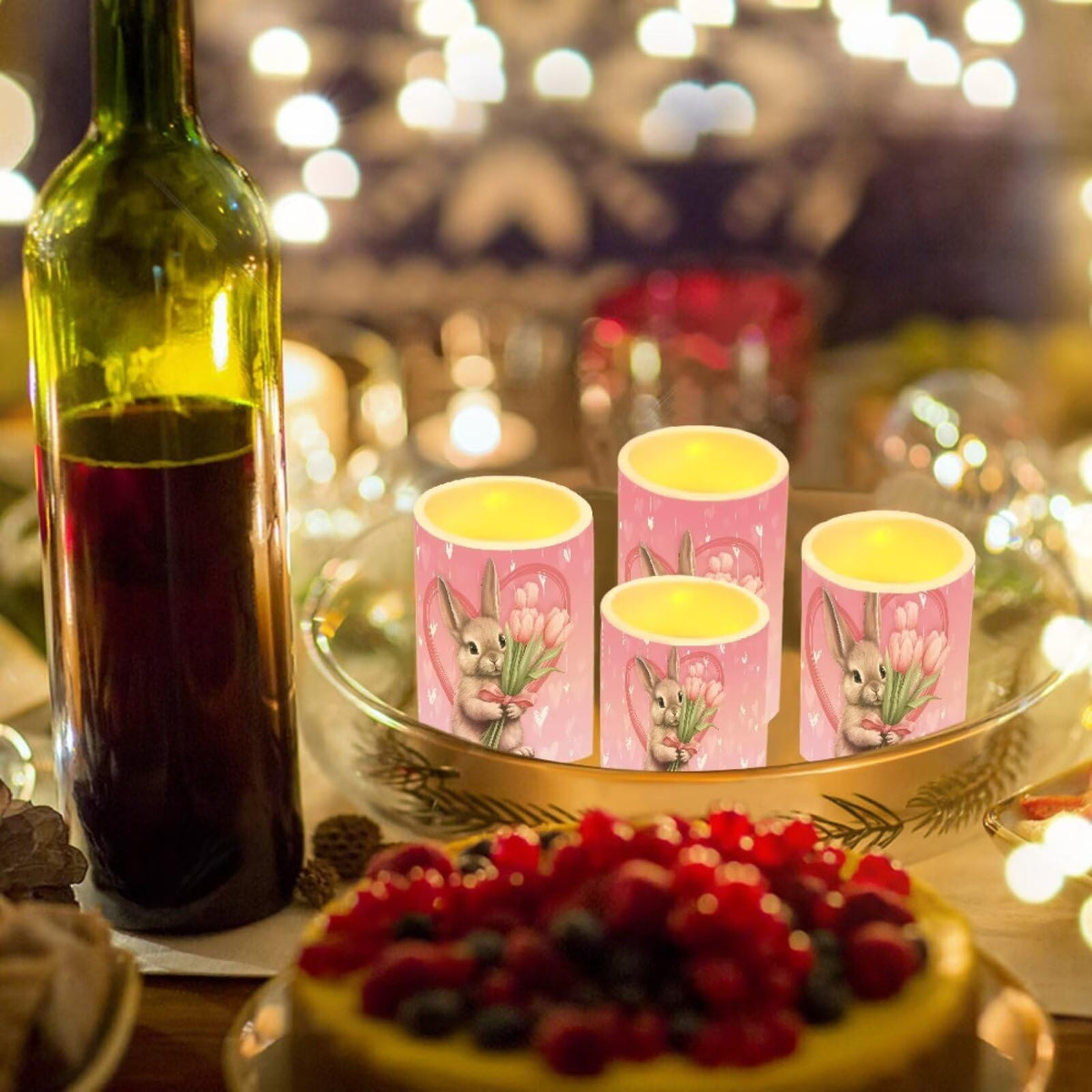 NETILGEN Easter Day Decorative Flameless Electric LED Pillar Candles Lamps with Remote Timer Control Long Lasting, 4 Pcs, Tulips Flowers Bunny