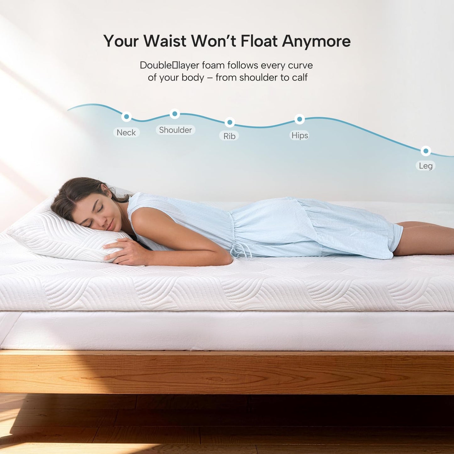 JSELF 3 Inch Gel Memory Foam Mattress Topper, Dual-Layer Cooling Bed Topper with Bekaert Fabric Cover, Wave-Textured Pressure Relief for Back Pain, Non-Slip Design, CertiPUR-US & Oeko-Tex (Full)