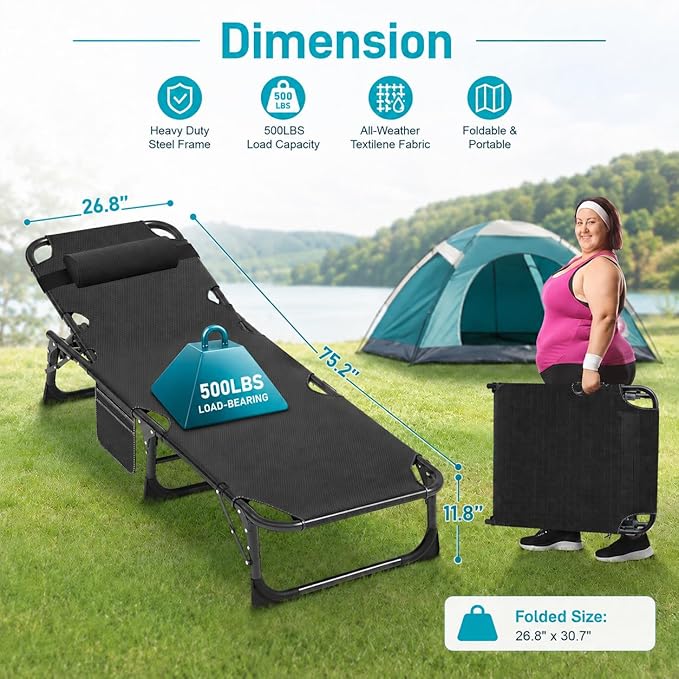 ABORON 2PK Chaise Lounge Chair, 5 Positions Padded Outdoor Tanning Chair