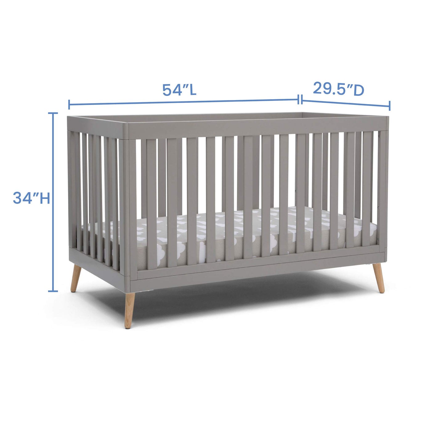 Delta Children Essex 4-in-1 Convertible Baby Crib, Grey with Natural Legs + Delta Children Twinkle Galaxy Dual Sided Recycled Fiber Core Crib and Toddler Mattress (Bundle)
