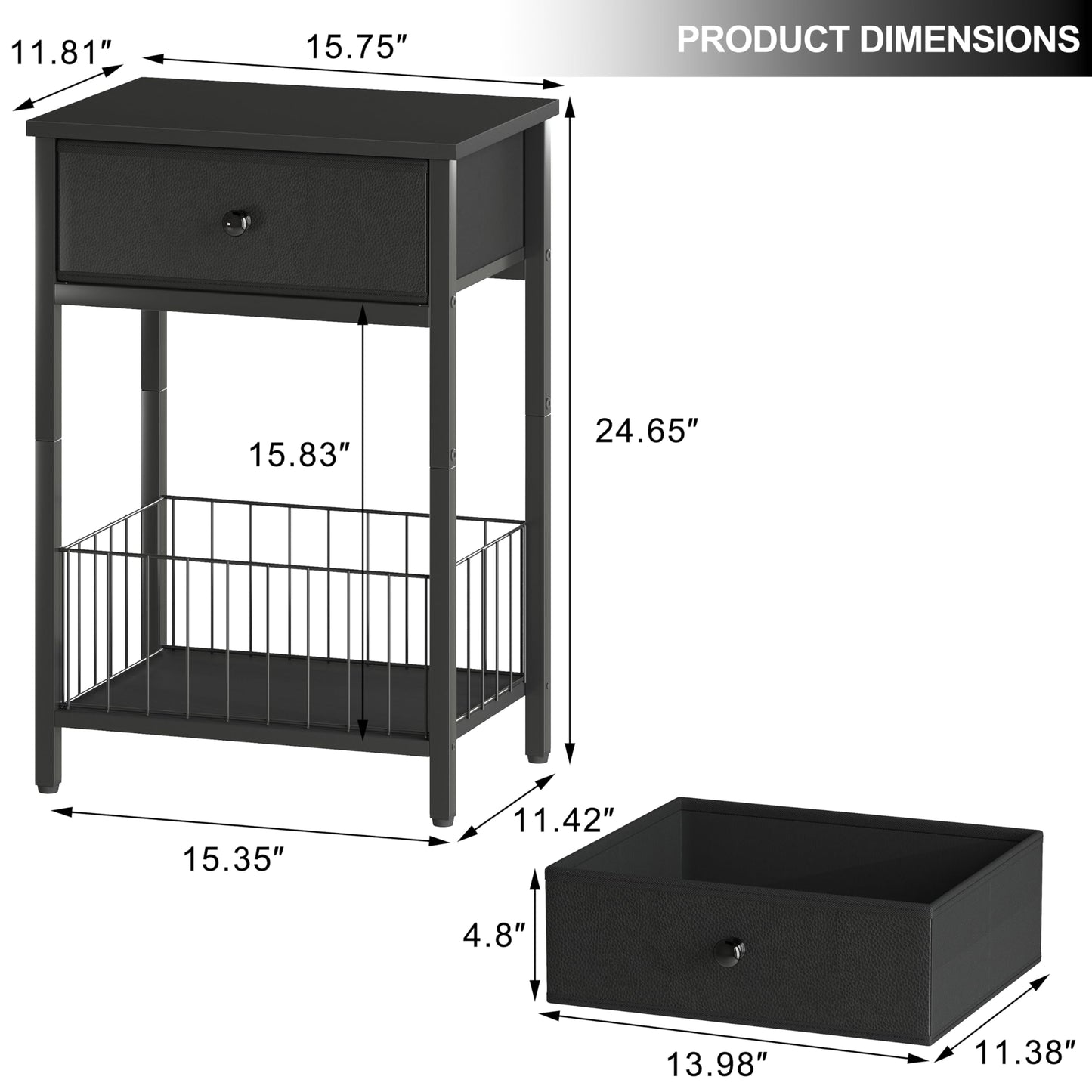 VAFEKOL Small nightstand, Bed Side Tables Bedroom, Black Side Table, end Table with Drawer, one Drawer nightstand, Black end Table LNT0061BK
