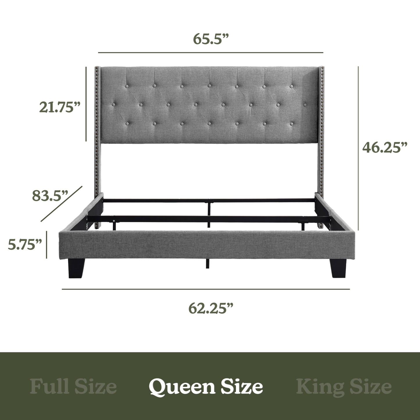 Hearth & Harbor Queen Bed Frame with Headboard Wingback – Linen Platform Bed Frame Queen Size, Button-Tufted Upholstered Bed Frame Queen, Modern Bedframe, Box Spring Required, Silver