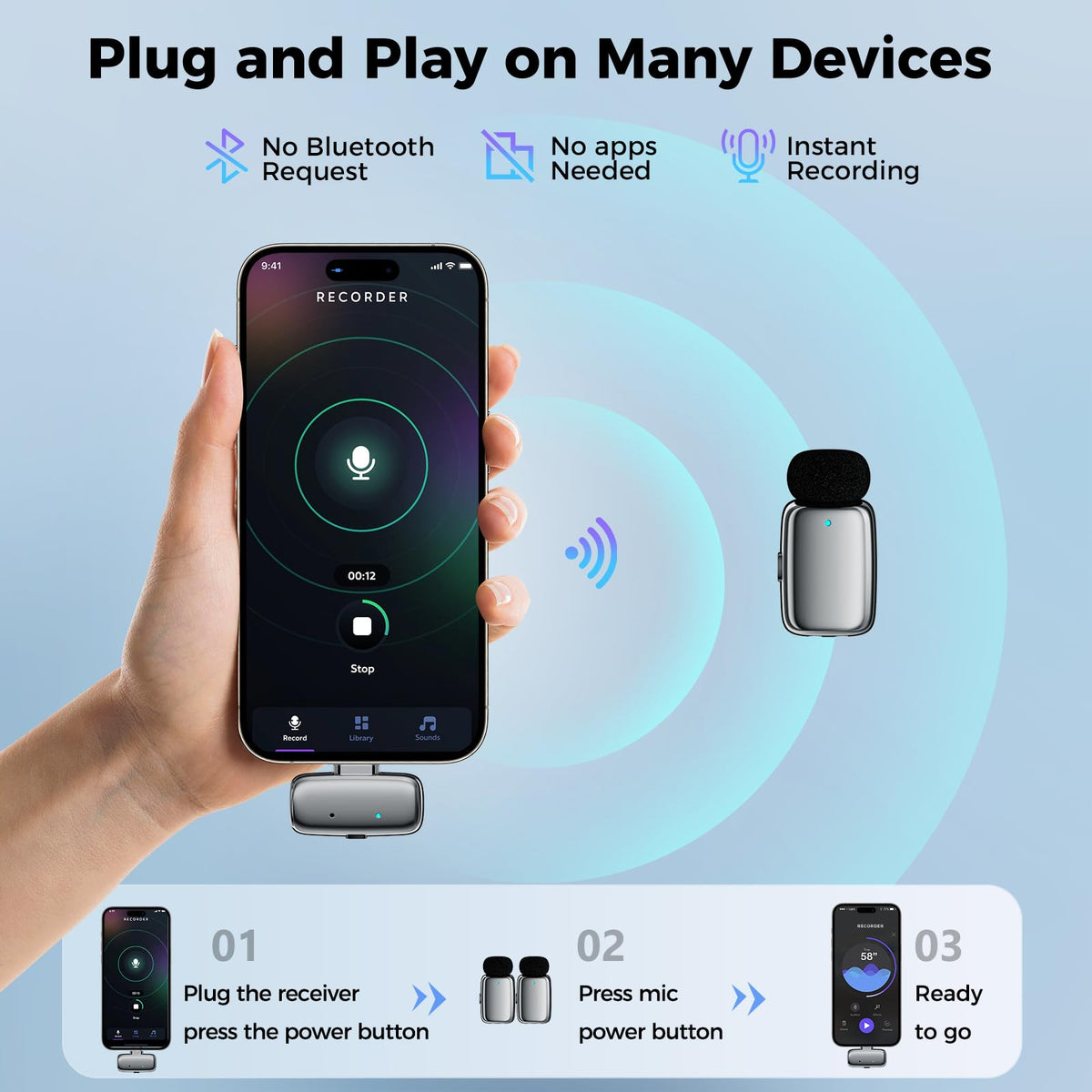 ZealSound Mini Wireless Lavalier Microphone for iPhone iPad Android, Dual Channel Wireless Microphones with Noise Cancellation, Mute & Volume Control, 33H Battery Case, USB-C & Lightning Plug & Play