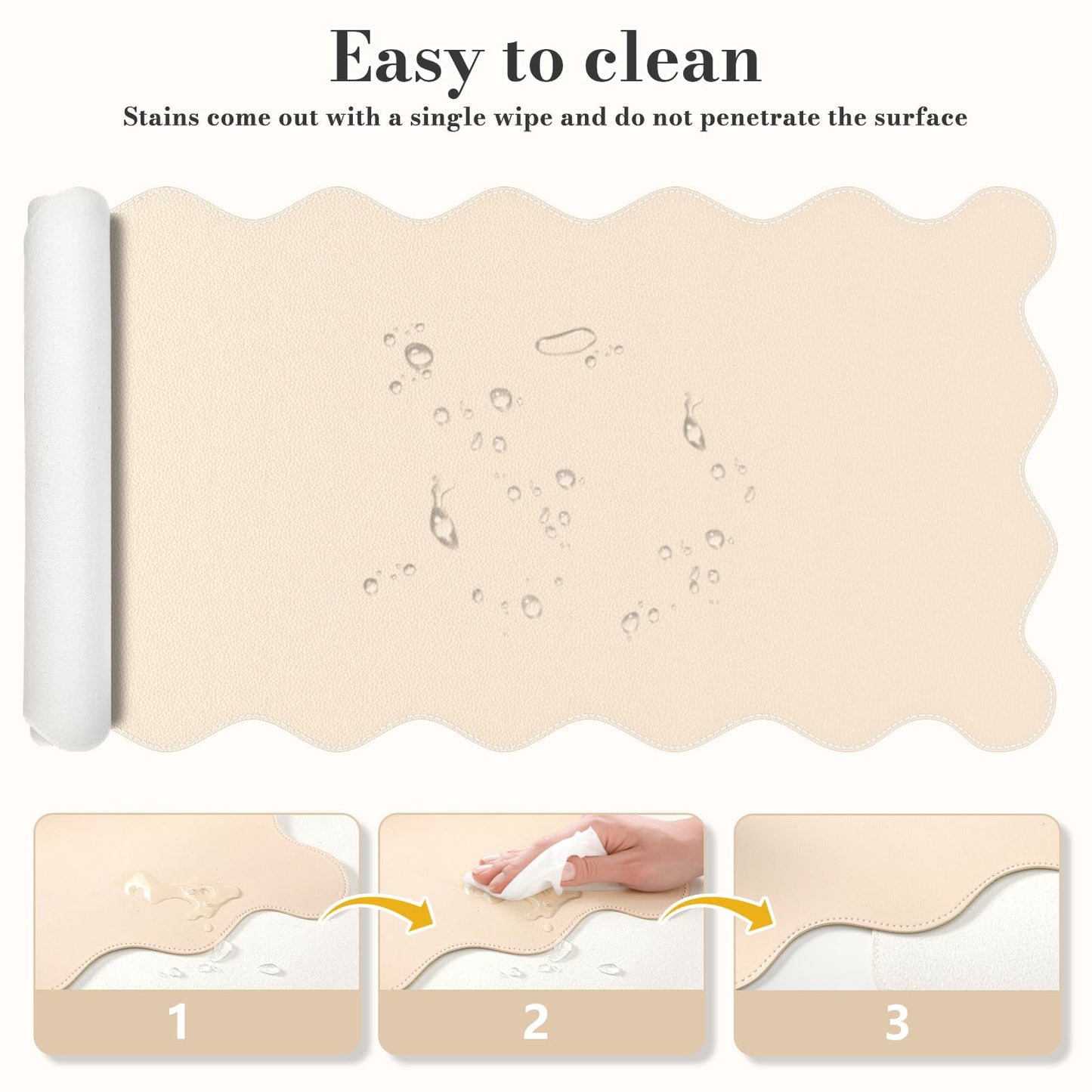iCasso Leather Mouse Pad,Extra Large Desk Pad,Cute Scalloped Computer Mat for Desktop,Non-Slip Nail Mats with Stitched Edges,Waterproof PU Desk Protector Pad for Office Home Dorm