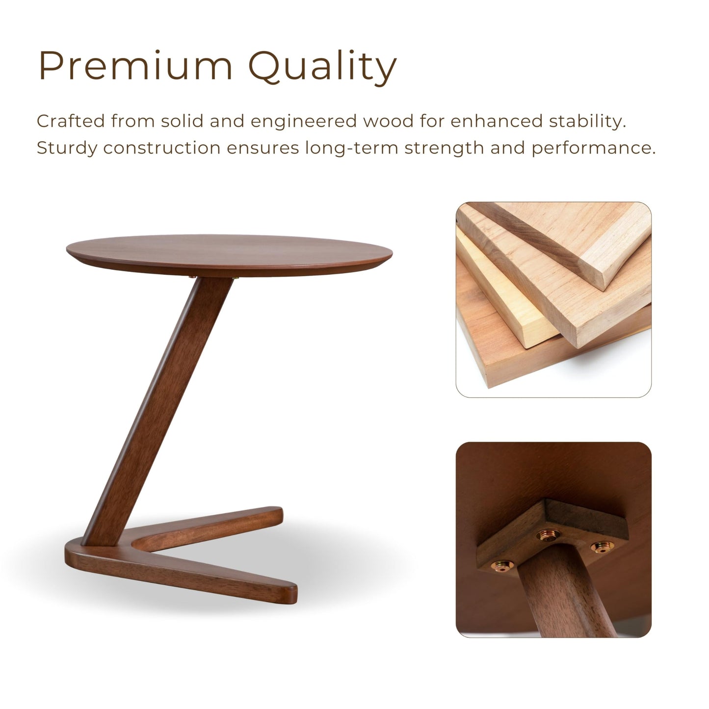 Furniture of America Lucian Mid-Century Modern Solid Wood Brown Round Side Table with V-Shape Base, Minimalistic Bedside Table for Living Room, Office, Home, Walnut