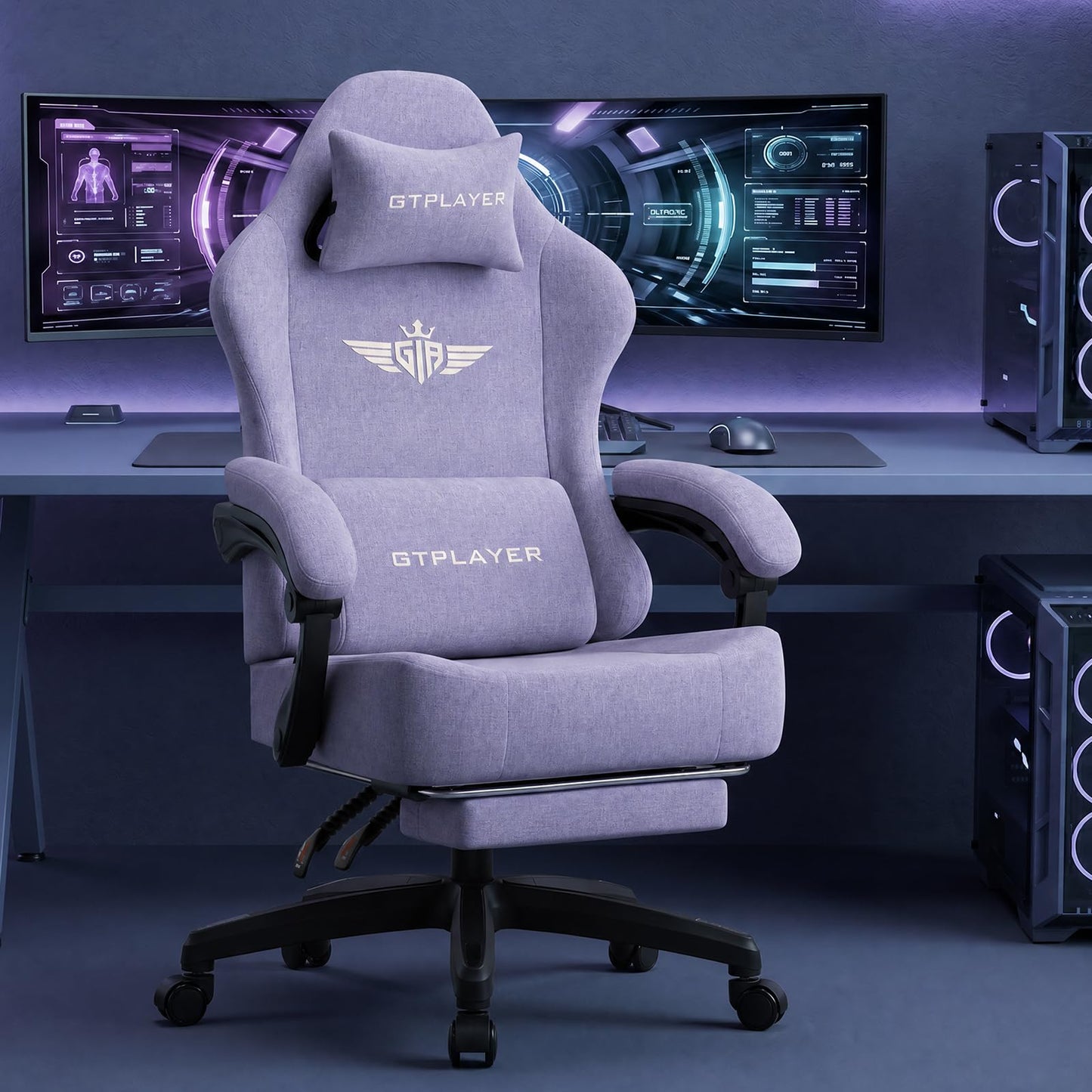 GTPLAYER Big and Tall Gaming Chair 400lbs Heavy Duty Office Chair with Foot Rest, High Back Pocket Spring Ergonomic Computer Chair for Adults, Wide Seated Cushion with Linkage Armrests, Macaron Purple