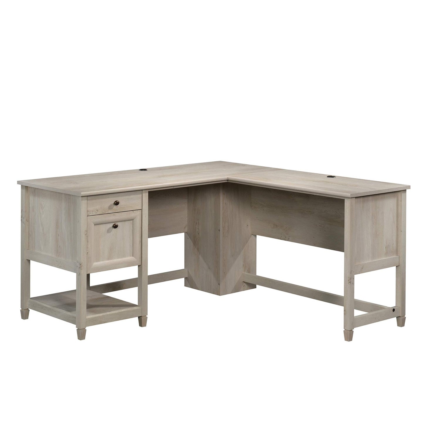 Sauder Edge Water L-Shaped Corner Desk with Storage Drawers and Open Shelf, in Chalked Chestnut