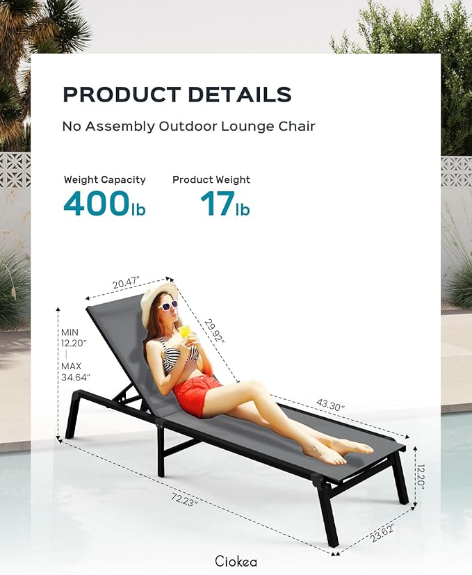 Patio Chaise Lounge Chair Set of 4, Foldable Lounge Chair