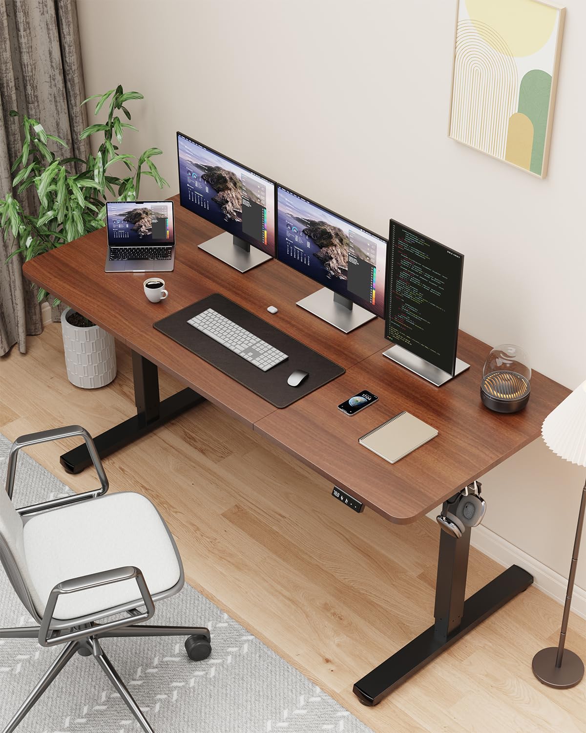 Xyndyx 55" Electric Standing Desk Adjustable Height, Sit Stand up Desk for Home Office & Computer Workstation, 2 Memory Height Settings, Splice Board, 2 Hooks, Black Frame/Walnut Top