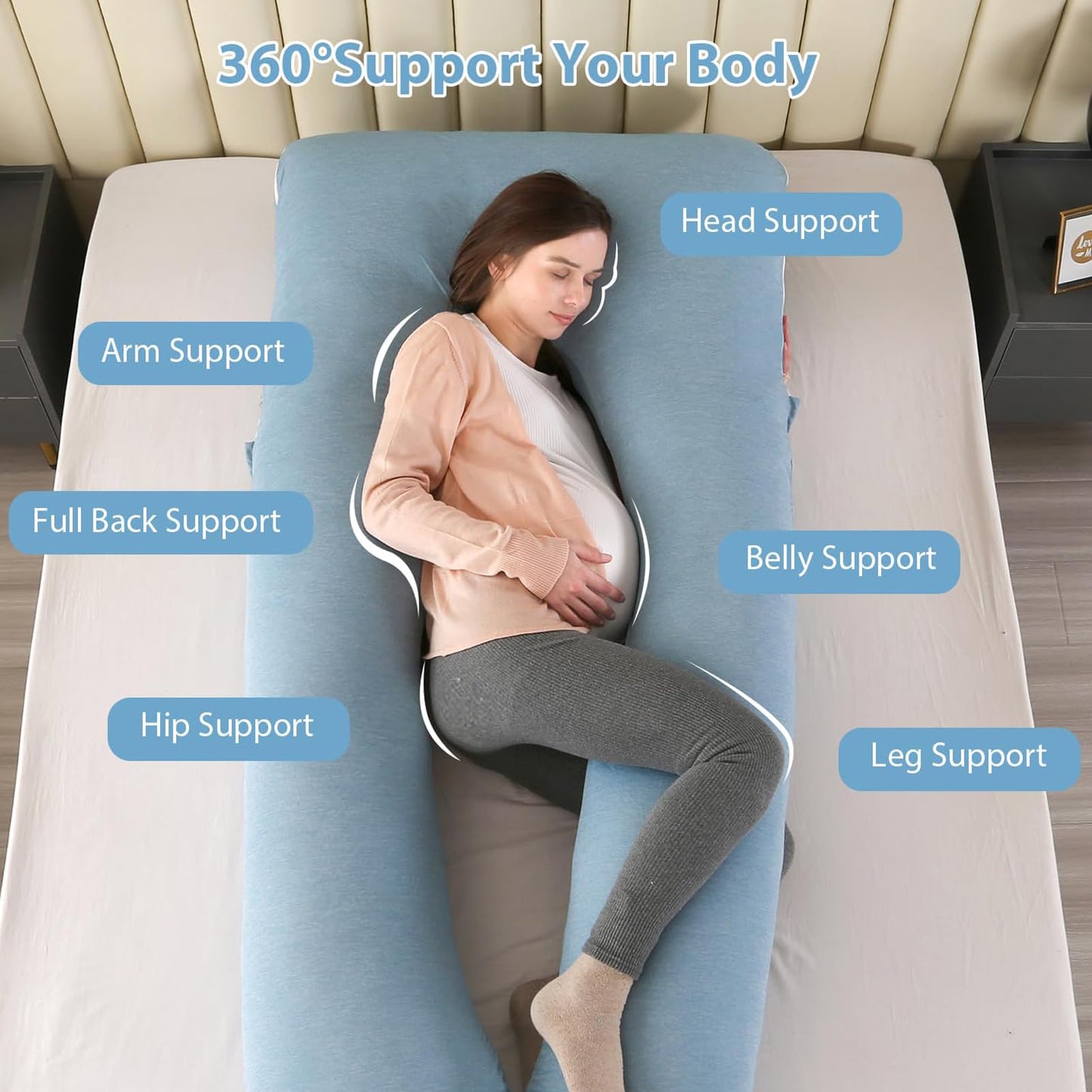 BATTOP Pregnancy Pillow for Sleeping,Maternity Pillow with Cooling Removable Cover,57 Inch Cooling Body Pillow,Support for Back,Hips,Legs,Belly,Pregnancy Must Haves