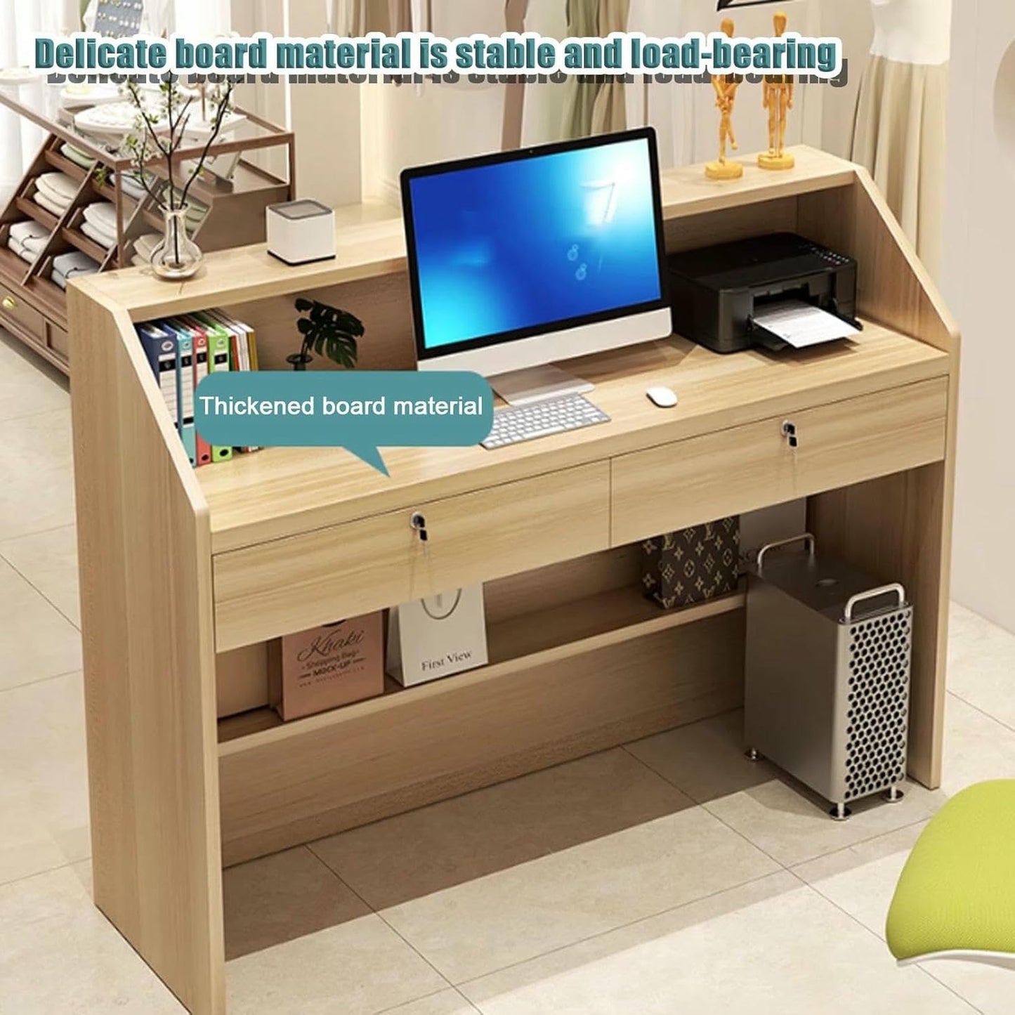 GFXYQPDNV Simple Front Desk Reception Counter, Modern Office Reception Desk with Lockable Drawer, for Store Hotel Office