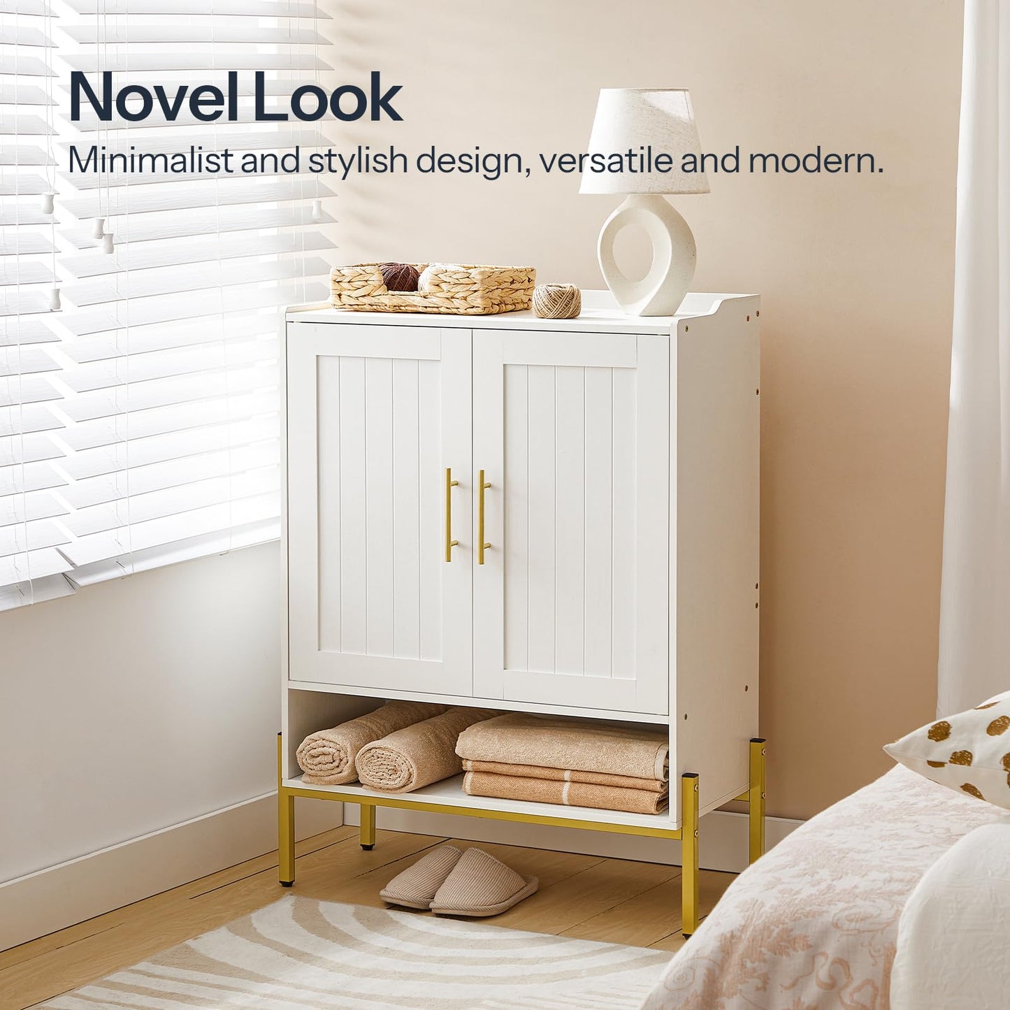 HOOBRO Shoe Cabinet, 5-Tier Shoe Storage Organizer with Doors, Wooden Shoe Cabinet Storage for Entryway, Freestanding Shoe Rack Cabinet with 3 Adjustable Shelves for Hallway, Gold and White DW41SC01