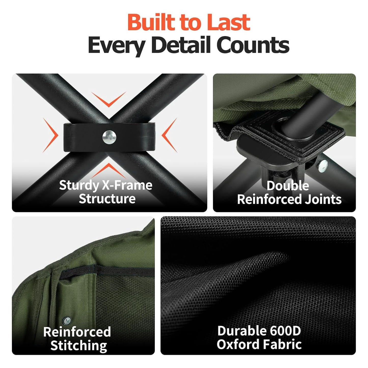 Overmont Oversized XL Camping Chair for Adults - 500lbs Support Heavy-Duty Padded Folding Chair with Side Pocket Cup Holder Cooling Bag for Outdoor Sports Garden Beach Fishing Lawn Green